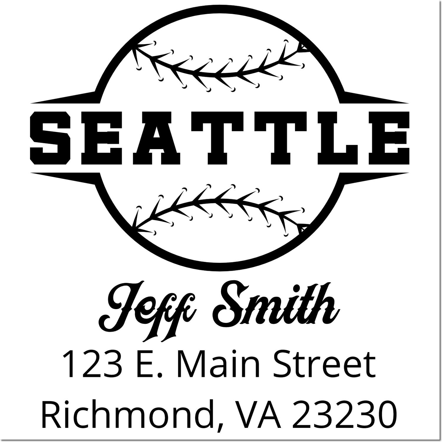 Custom Seattle baseball rubber stamp with name, address, and return address for Jeff Smith, Richmond, VA 23230.