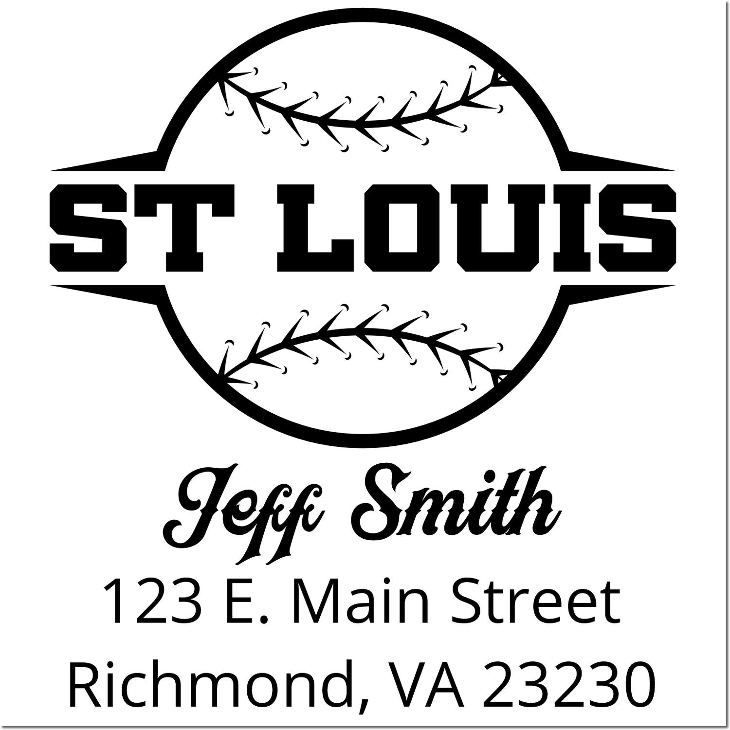 Custom St. Louis baseball return address rubber stamp for Jeff Smith, Richmond, VA 23230.