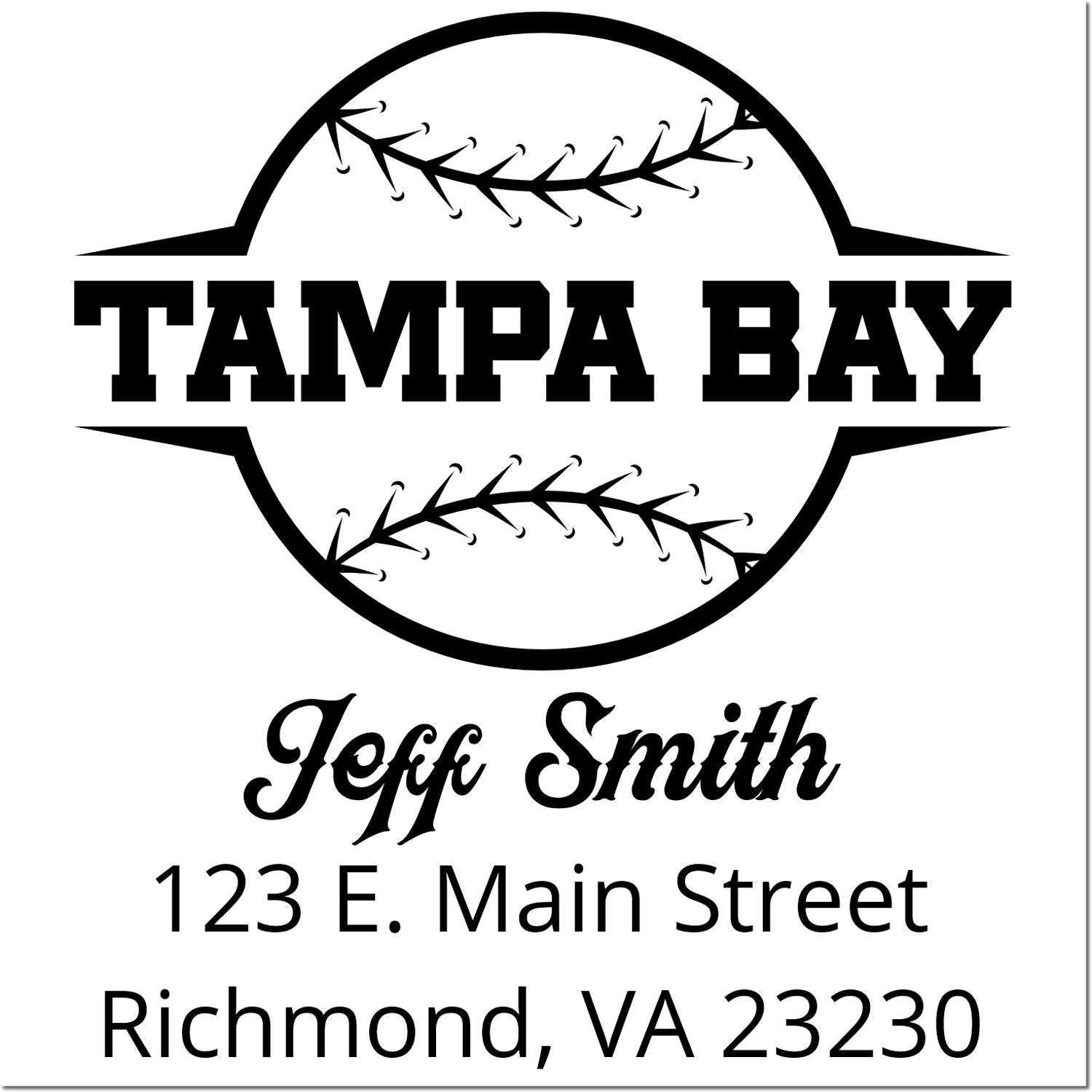 Custom Tampa Bay baseball rubber stamp for Jeff Smith with address, 123 E. Main Street, Richmond, VA 23230.