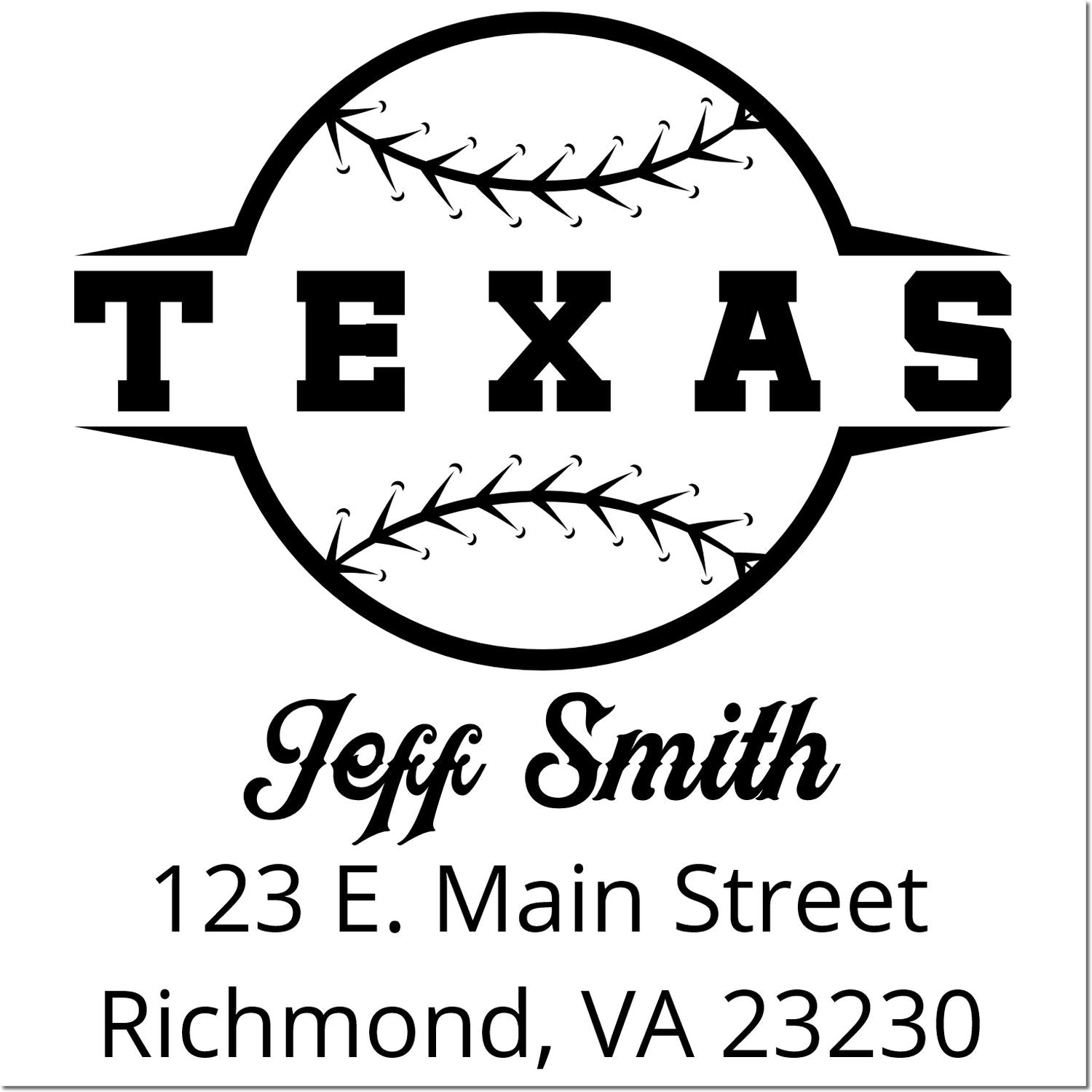 Texas baseball custom rubber stamp with Jeff Smith name and Richmond, VA 23230 return address.