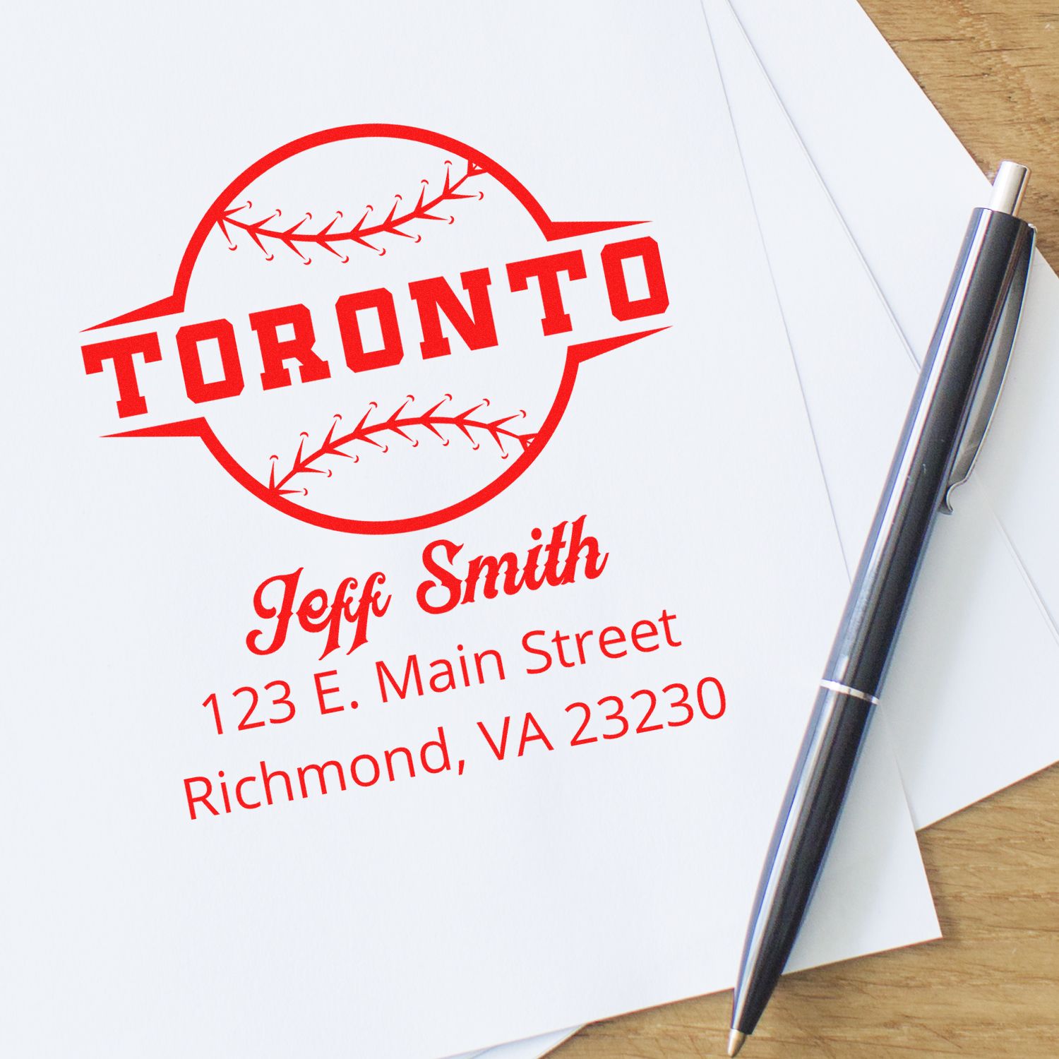 Custom Toronto baseball rubber stamp with name and address imprint for personalized mailings