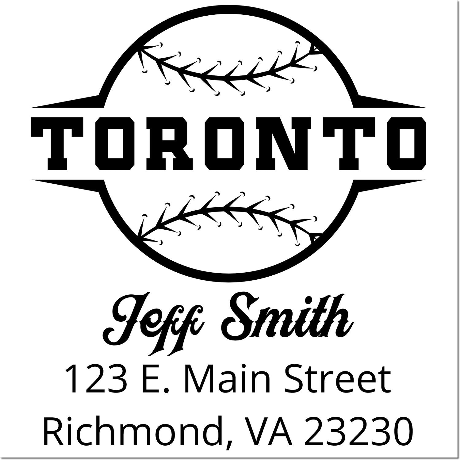Custom Toronto baseball address stamp for Jeff Smith, Richmond, VA 23230.