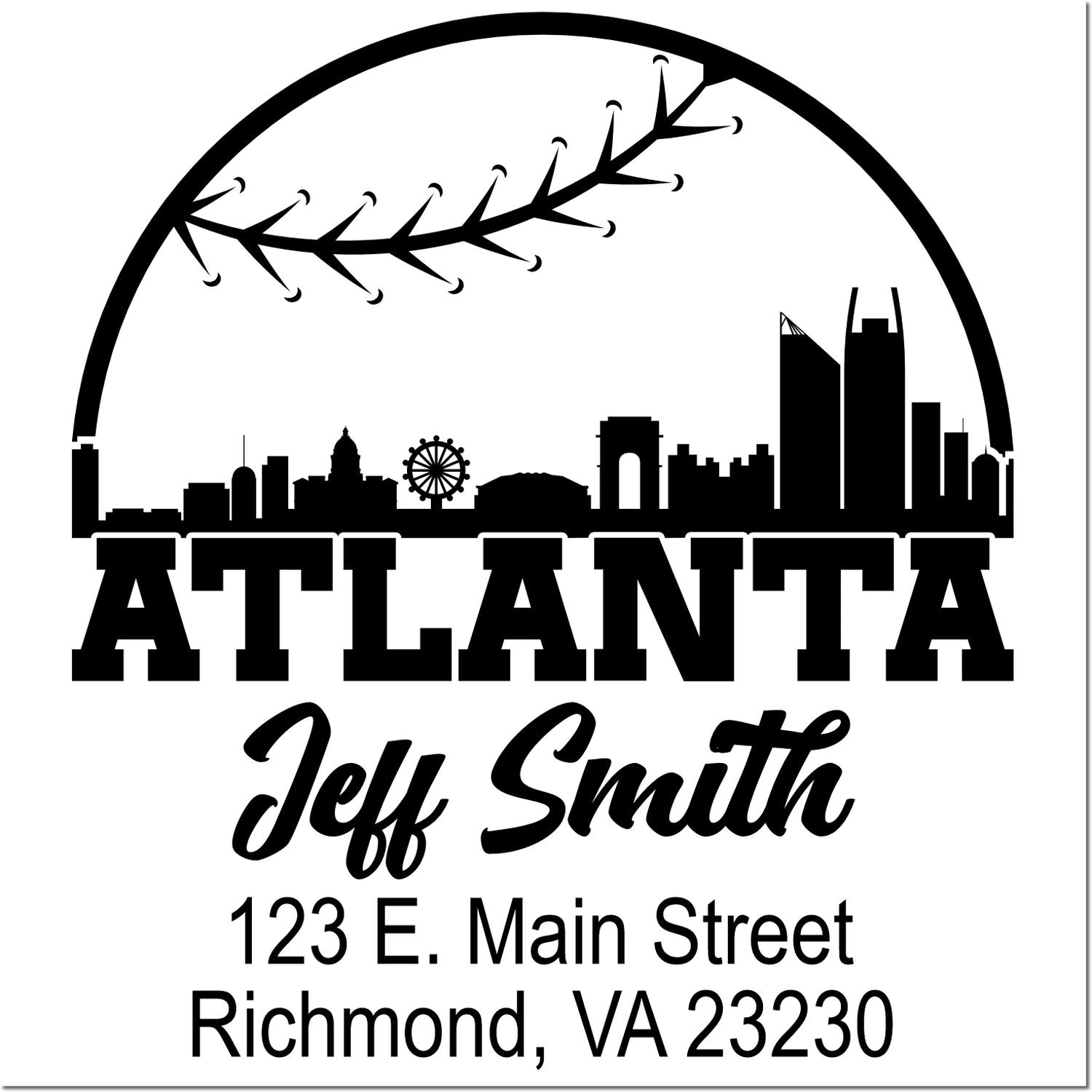 Custom Atlanta rubber stamp with skyline, Jeff Smith, and Richmond, VA 23230 address for business branding.