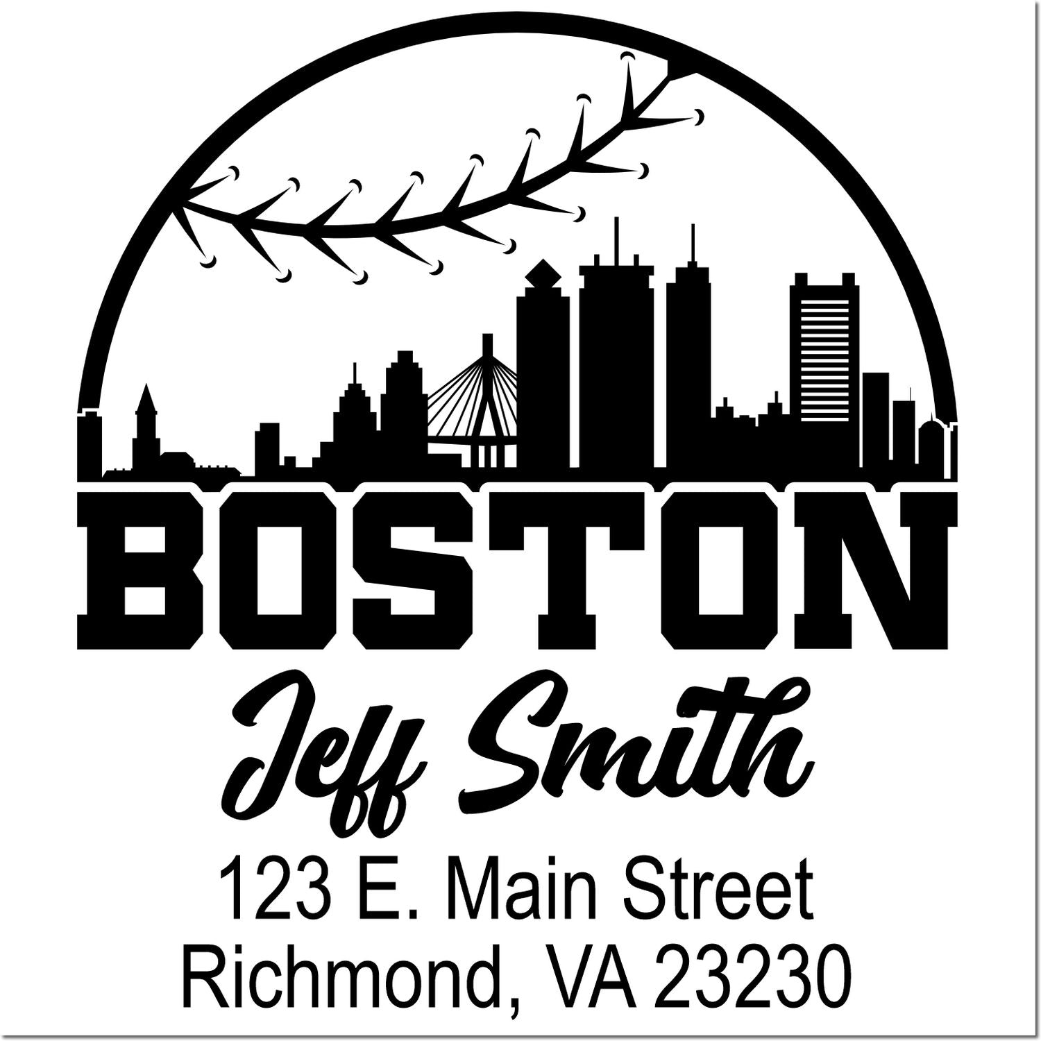 Custom Boston rubber stamp with skyline, Jeff Smith name, and Richmond, VA 23230 return address.