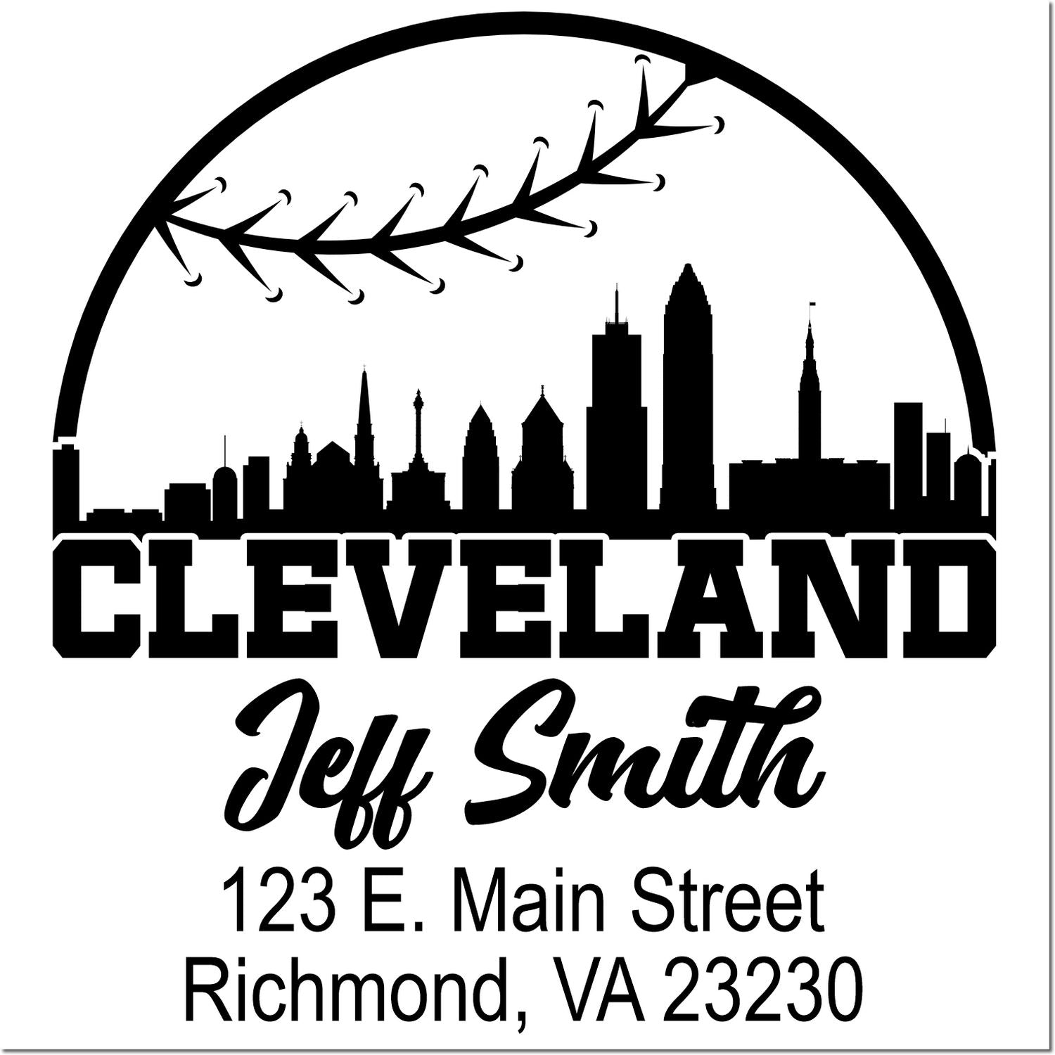 Custom Cleveland rubber stamp with skyline for Jeff Smith, 123 E. Main Street, Richmond, VA 23230.