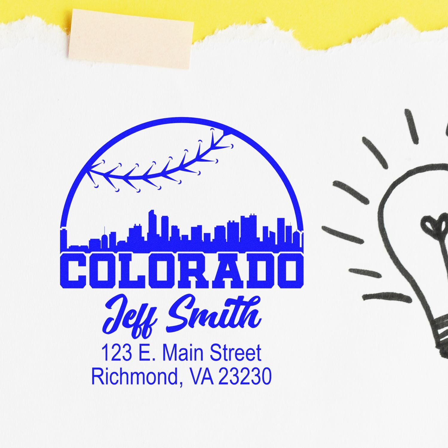 Custom Colorado return address rubber stamp for Jeff Smith, 123 E. Main Street, Richmond, VA 23230