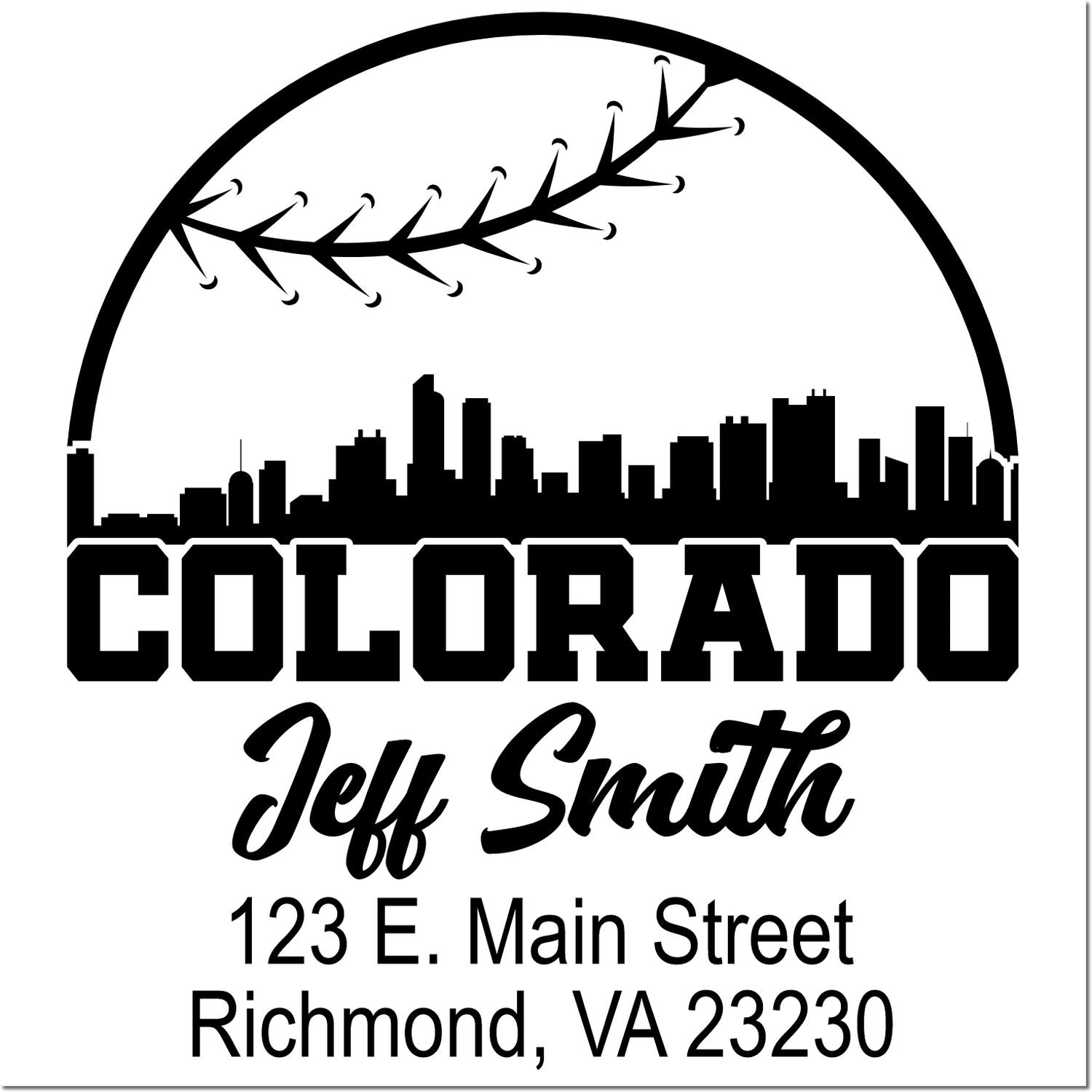 Colorado custom address rubber stamp with skyline, branch graphic, and Jeff Smith return address, Richmond, VA 23230.