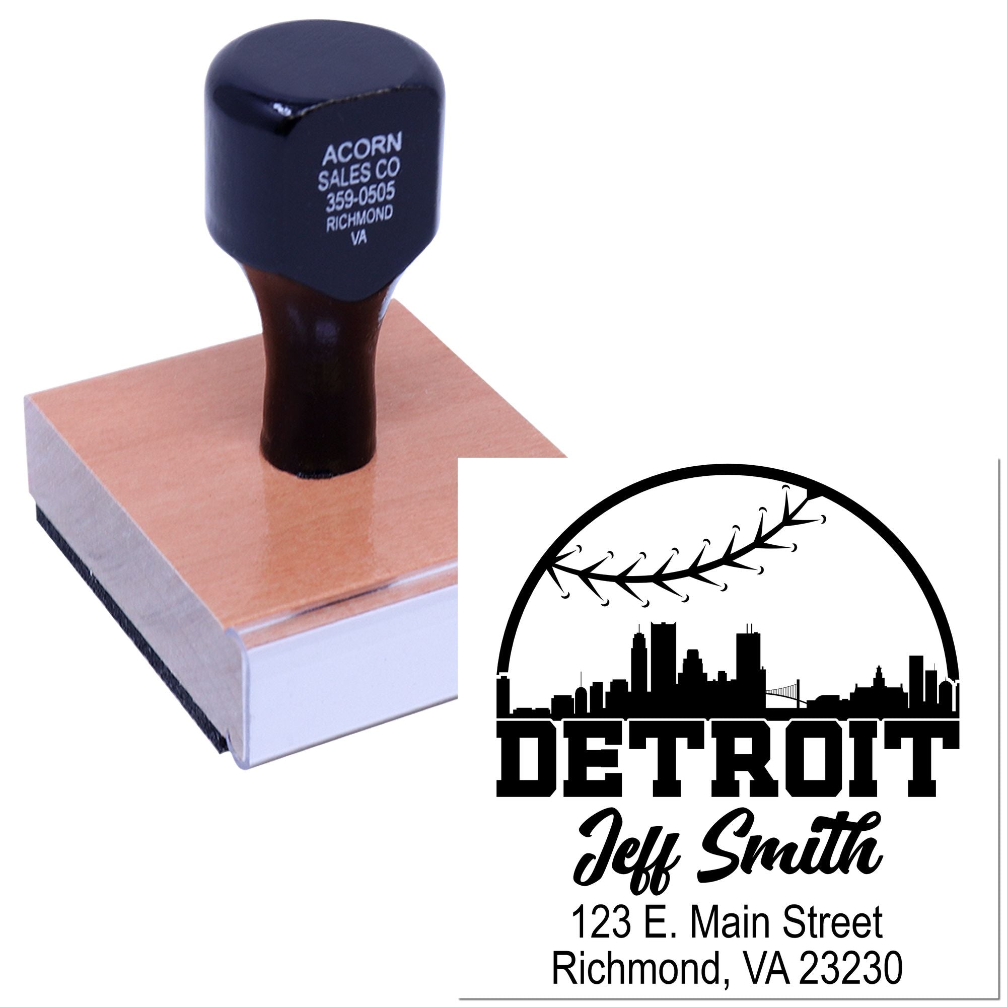 Custom Detroit return address rubber stamp with skyline logo for business mailings