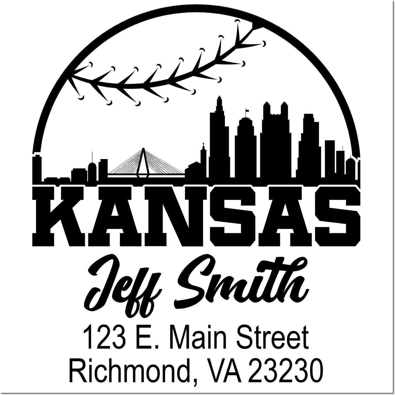 Kansas-themed custom return address stamp for Jeff Smith, with skyline and Richmond, VA 23230.