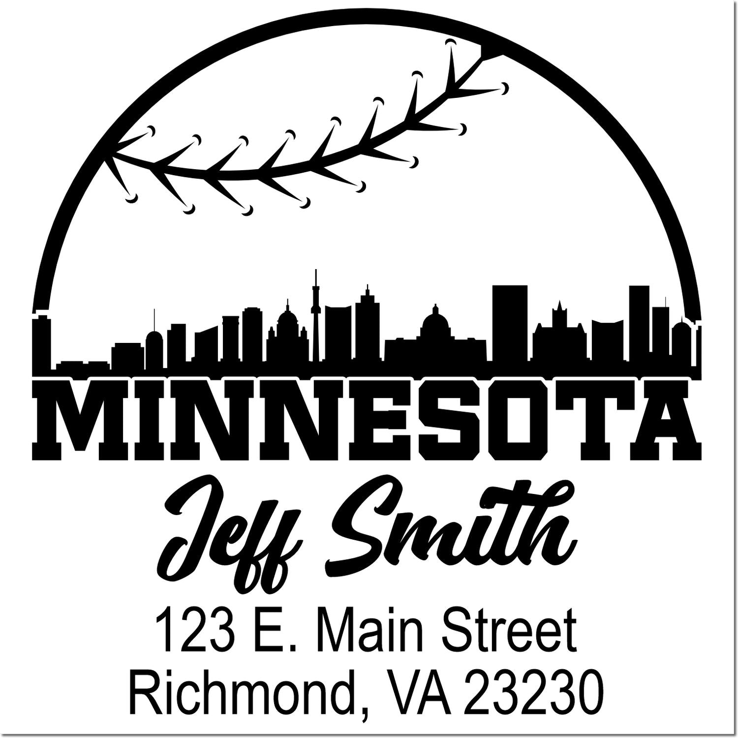 Custom rubber stamp for Jeff Smith: Minnesota skyline, airplane arc, and Richmond, VA return address.