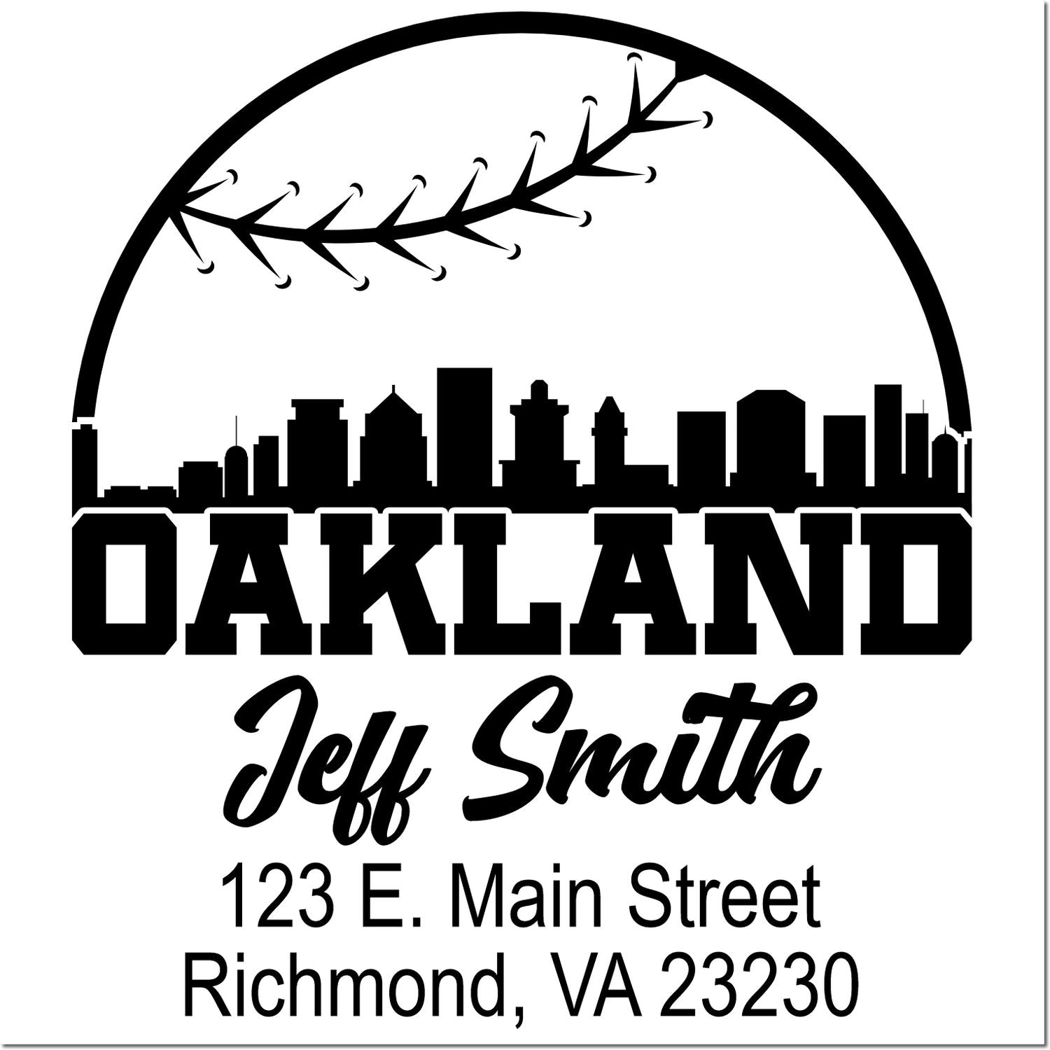 Custom Oakland Jeff Smith address rubber stamp with skyline logo and Richmond, VA 23230 mailing address.