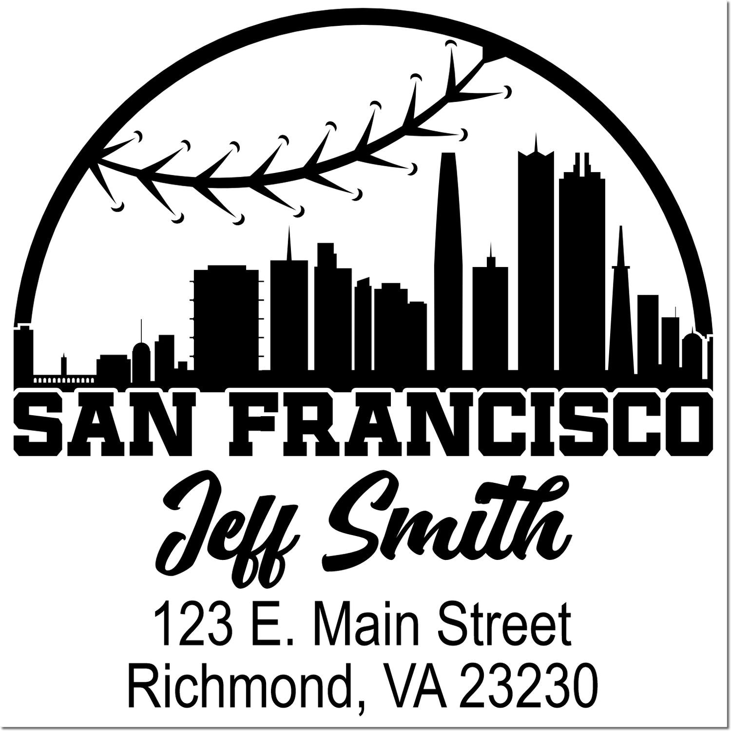 Custom San Francisco rubber stamp for Jeff Smith with skyline logo and Richmond, VA 23230 address