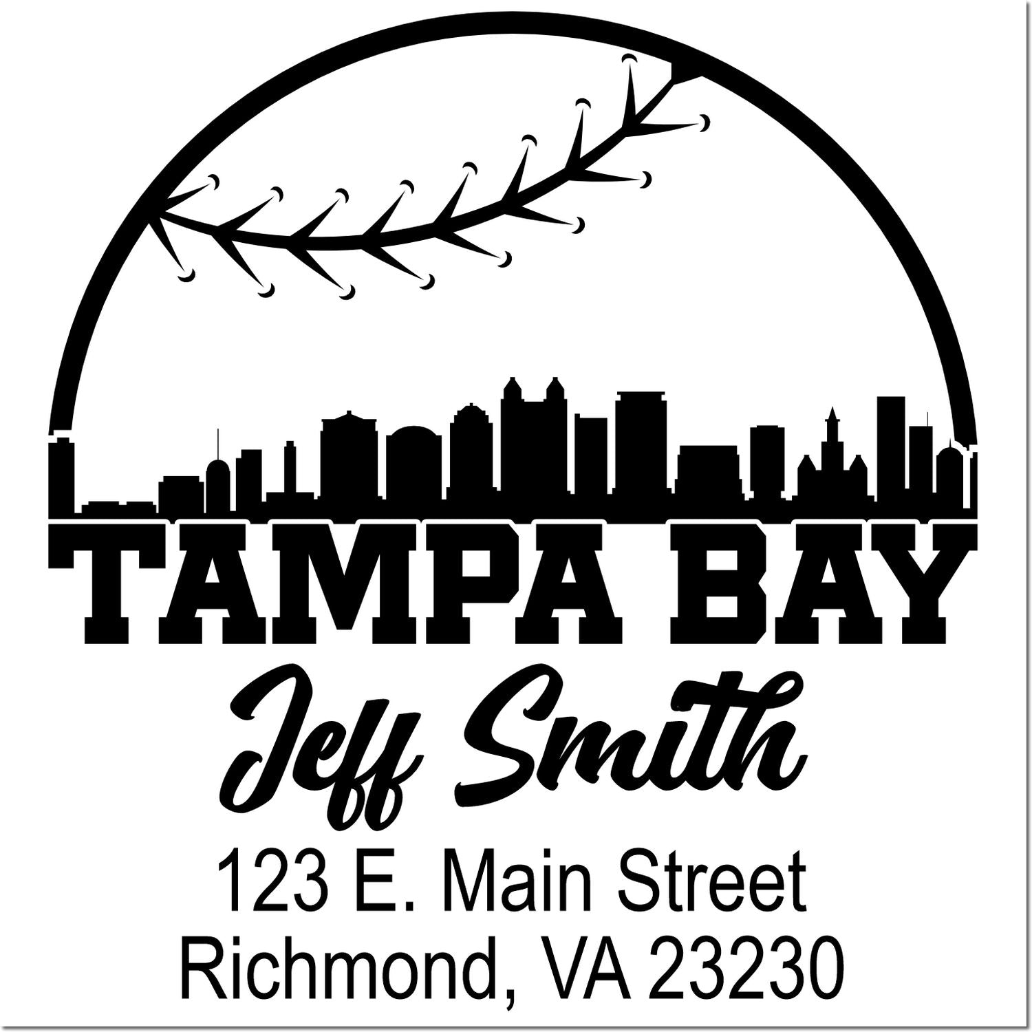 Custom Tampa Bay rubber stamp design for Jeff Smith, with skyline logo and address 123 E. Main Street, Richmond, VA 23230
