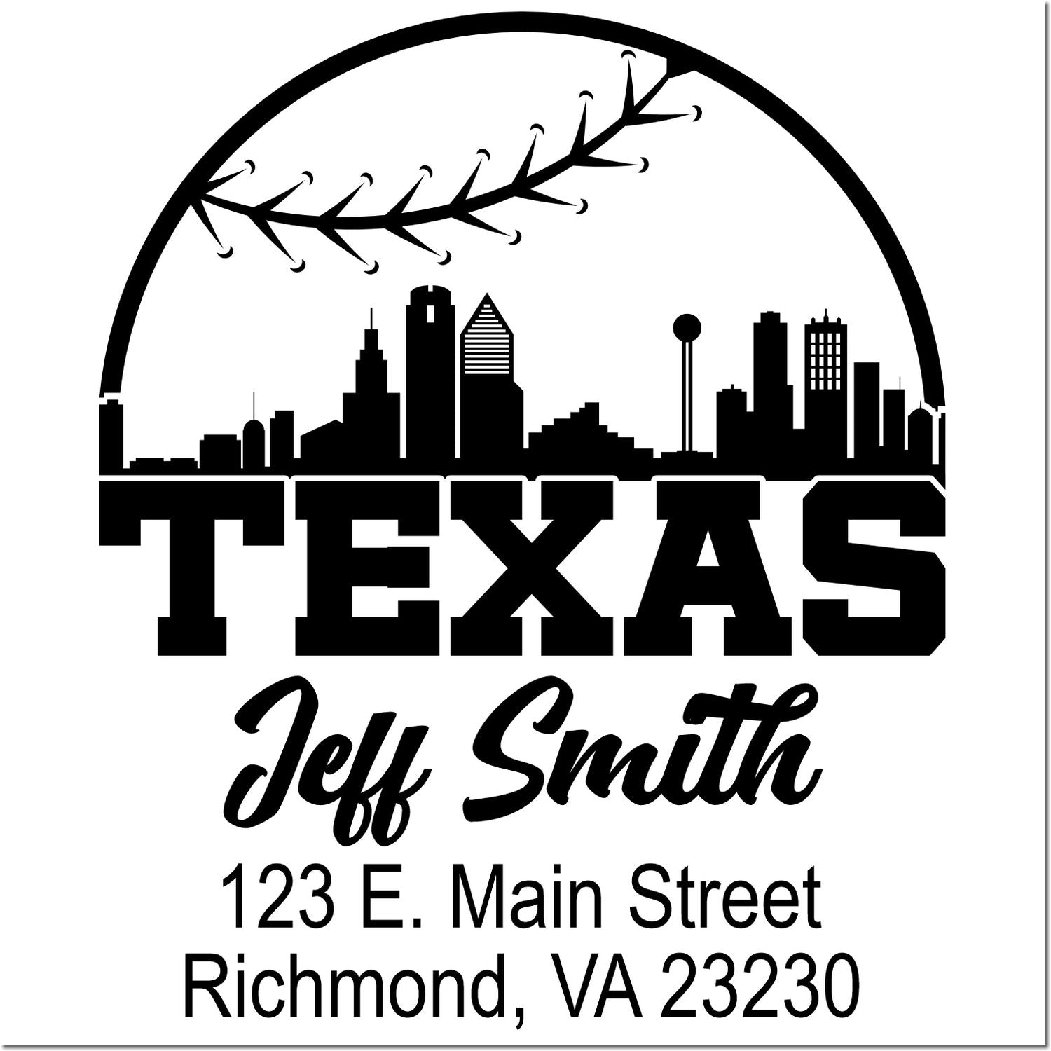 Custom Texas address rubber stamp for Jeff Smith, 123 E. Main Street, Richmond, VA 23230.