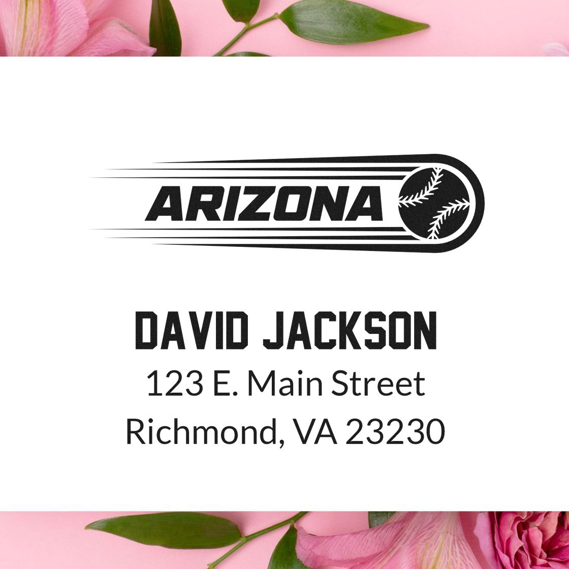 Personalized Arizona baseball return address rubber stamp with David Jackson name and Richmond, VA address.