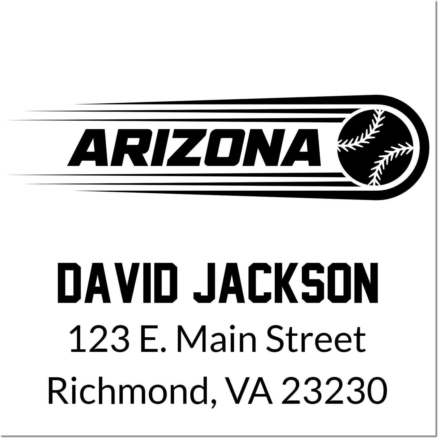 Custom Arizona baseball return address rubber stamp with David Jackson, 123 E. Main Street, Richmond, VA 23230.