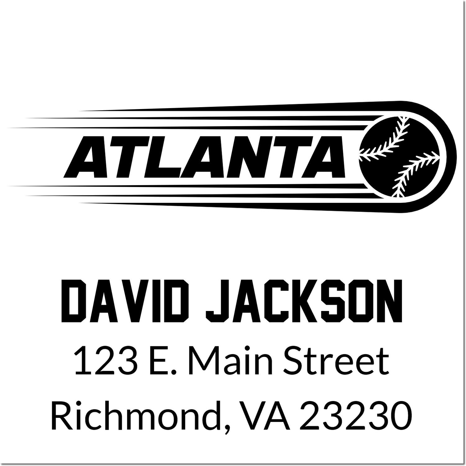 Custom Atlanta baseball rubber stamp with David Jackson name and Richmond, VA 23230 address