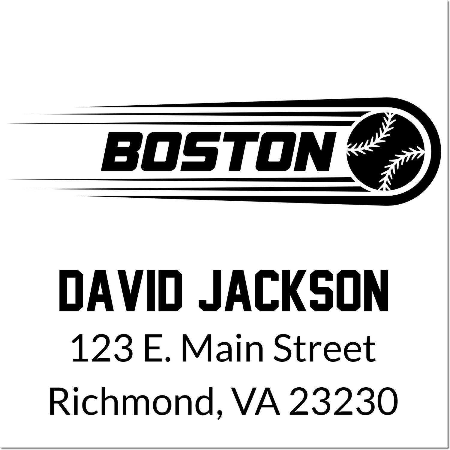 Custom Boston baseball logo address rubber stamp for David Jackson, 123 E. Main Street, Richmond, VA 23230