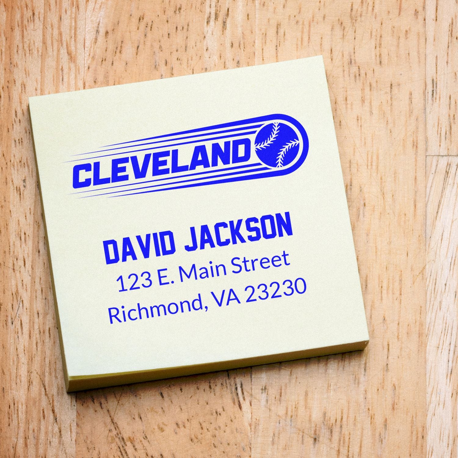Custom Cleveland baseball address rubber stamp with name and mailing address for personalized stationery and mailings.
