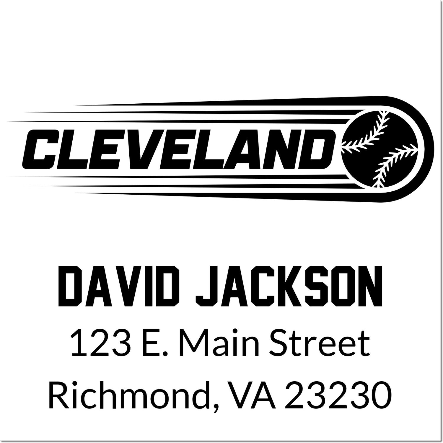 Personalized Cleveland baseball return address rubber stamp for David Jackson, 123 E. Main Street, Richmond, VA 23230.