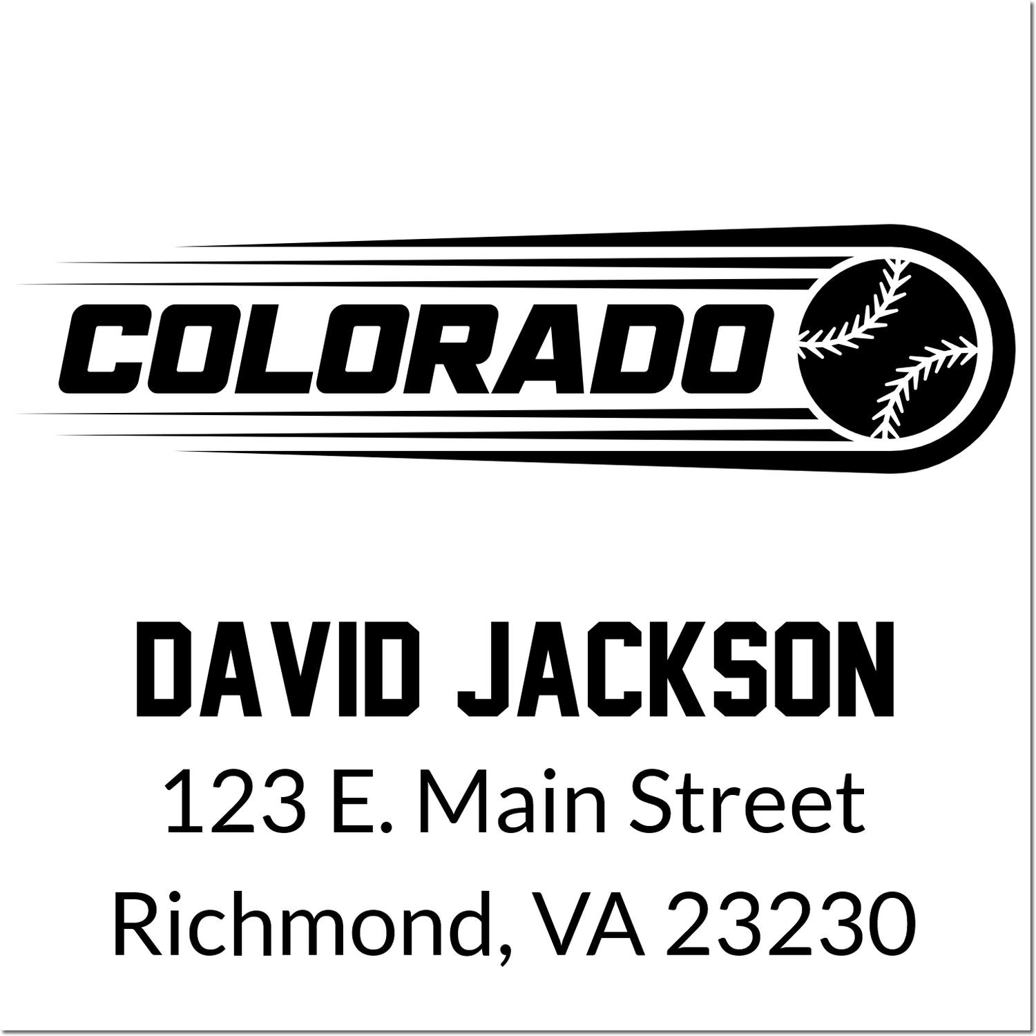 Custom Colorado baseball rubber stamp with David Jackson name and Richmond, VA 23230 address
