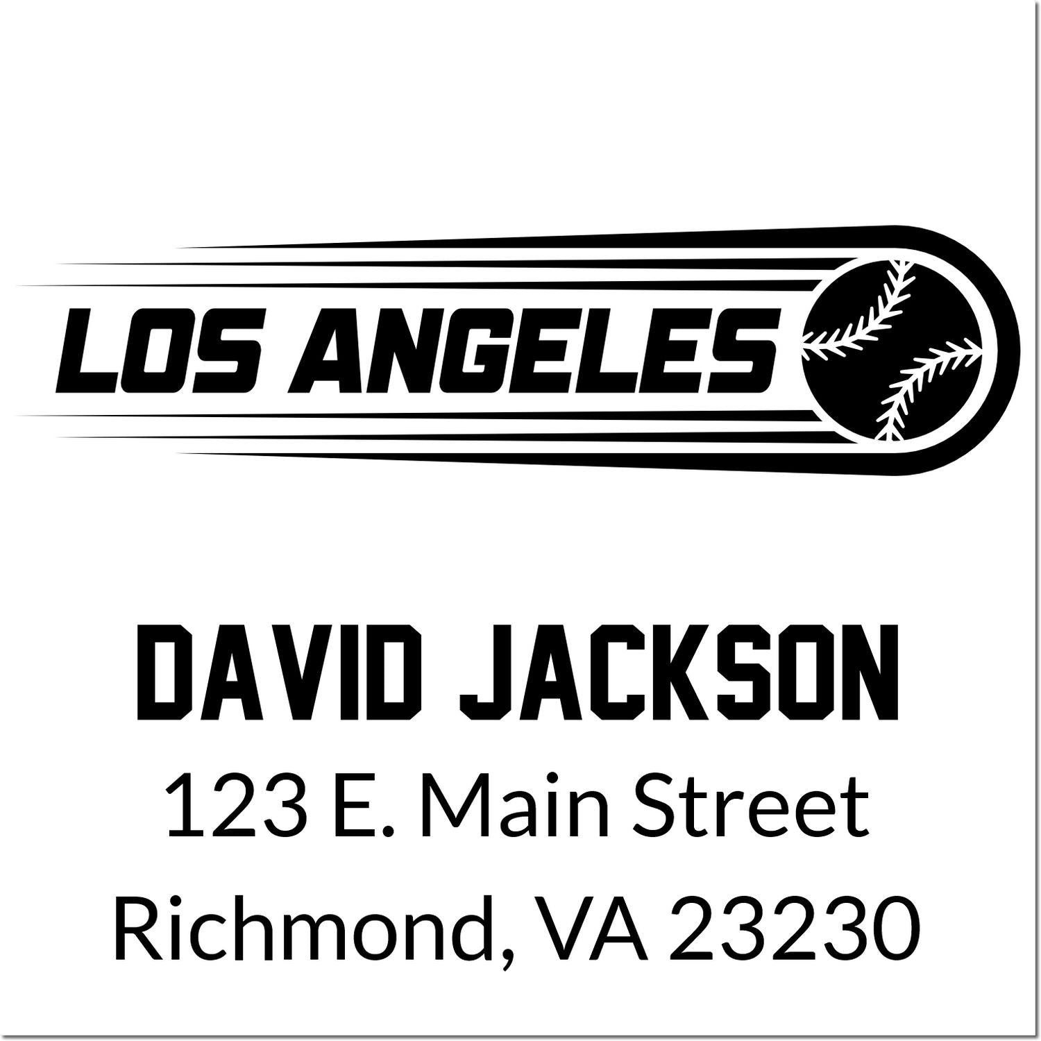 Custom Los Angeles baseball rubber stamp design with David Jackson name and Richmond, VA address.
