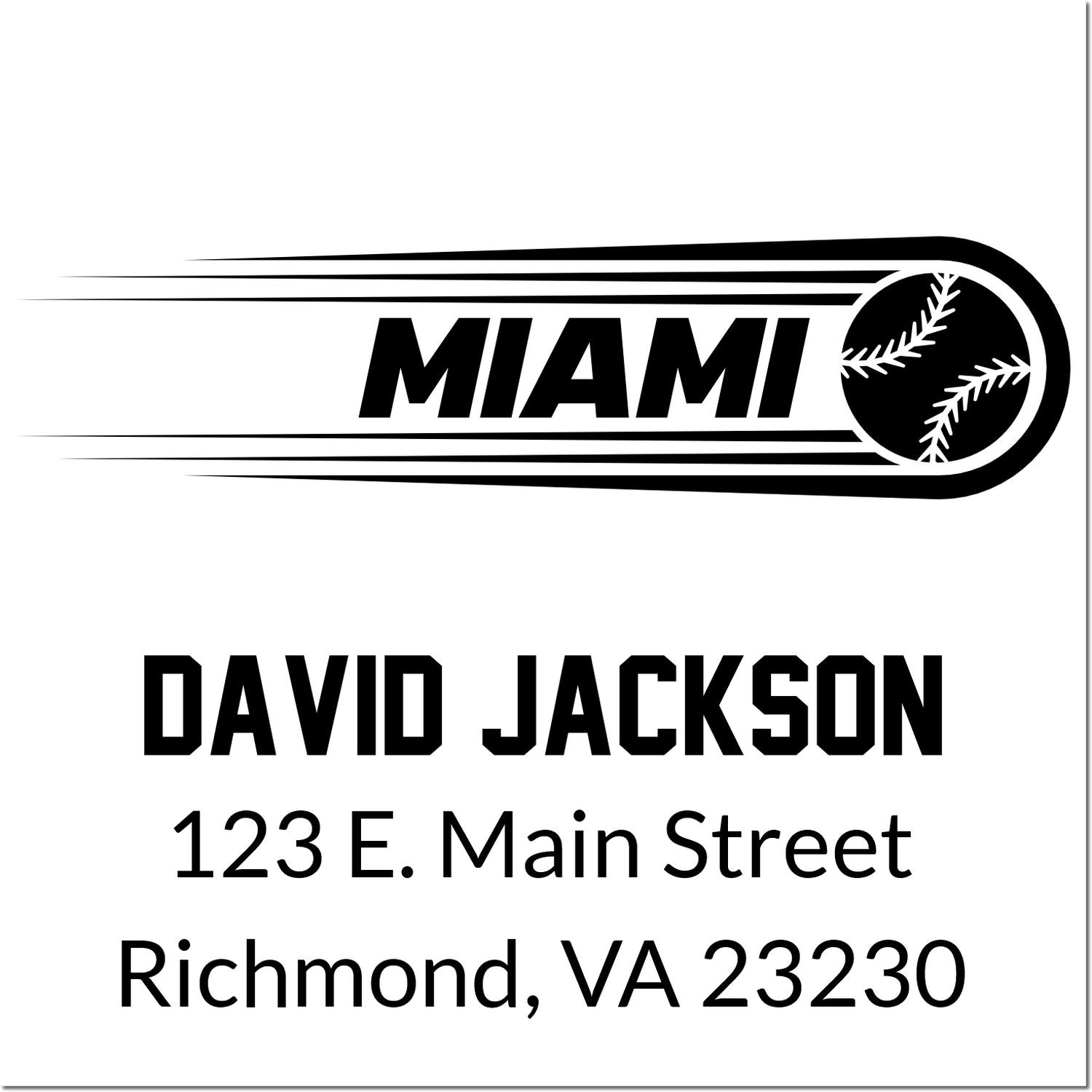 Custom Miami baseball rubber stamp for David Jackson with name and address in Richmond, VA 23230.