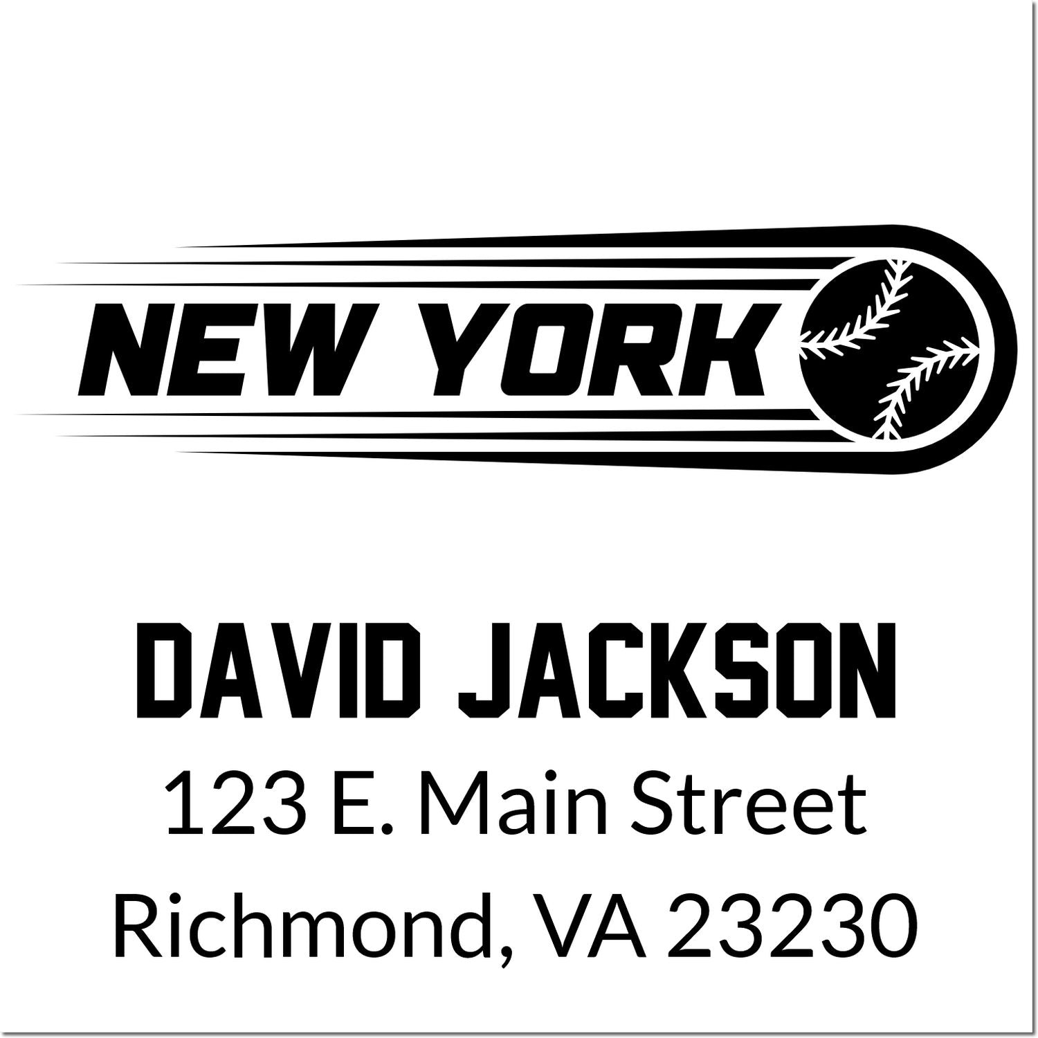 Custom New York baseball return address stamp for David Jackson, 123 E. Main Street, Richmond, VA 23230