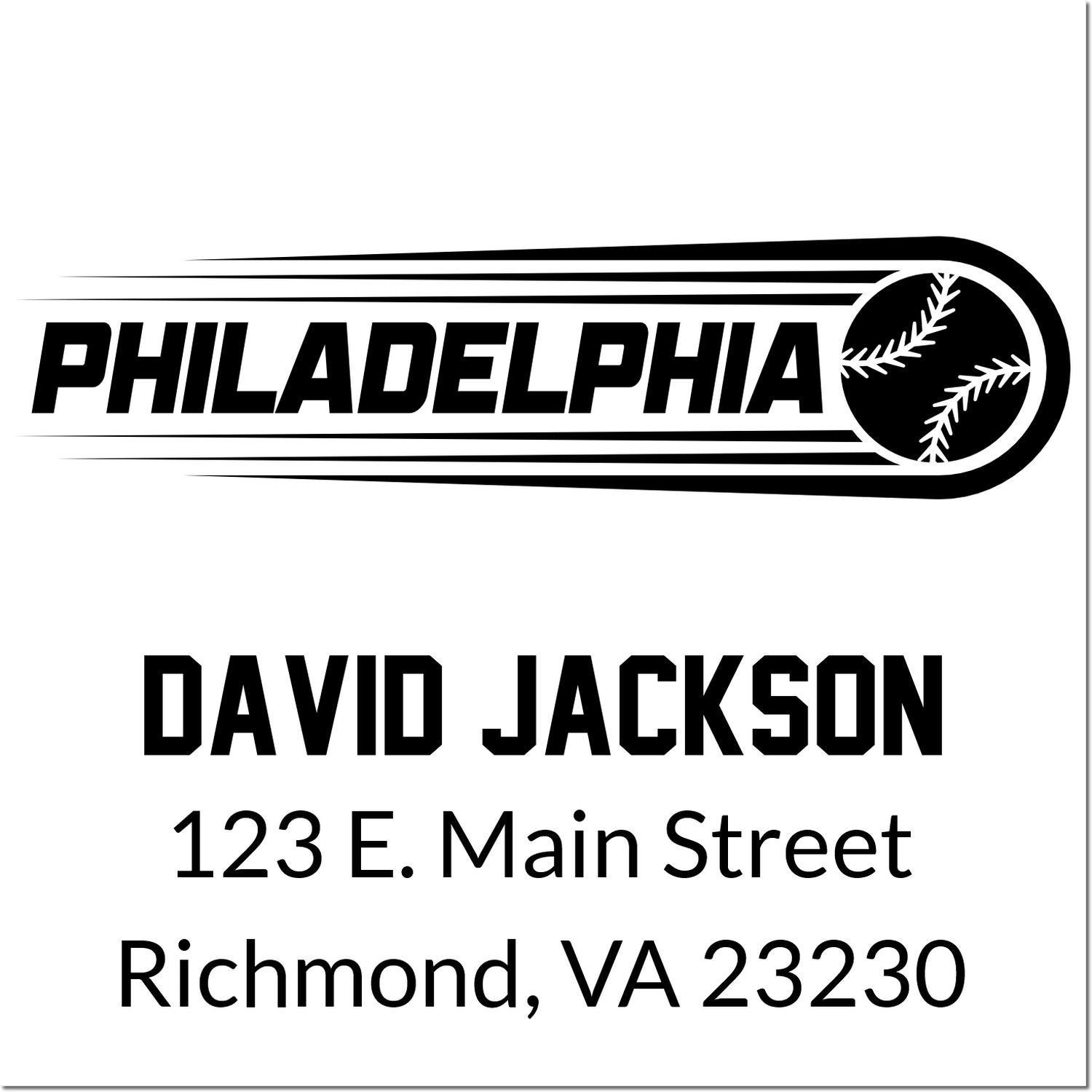 Philadelphia baseball custom return address rubber stamp for David Jackson, 123 E. Main Street, Richmond, VA 23230