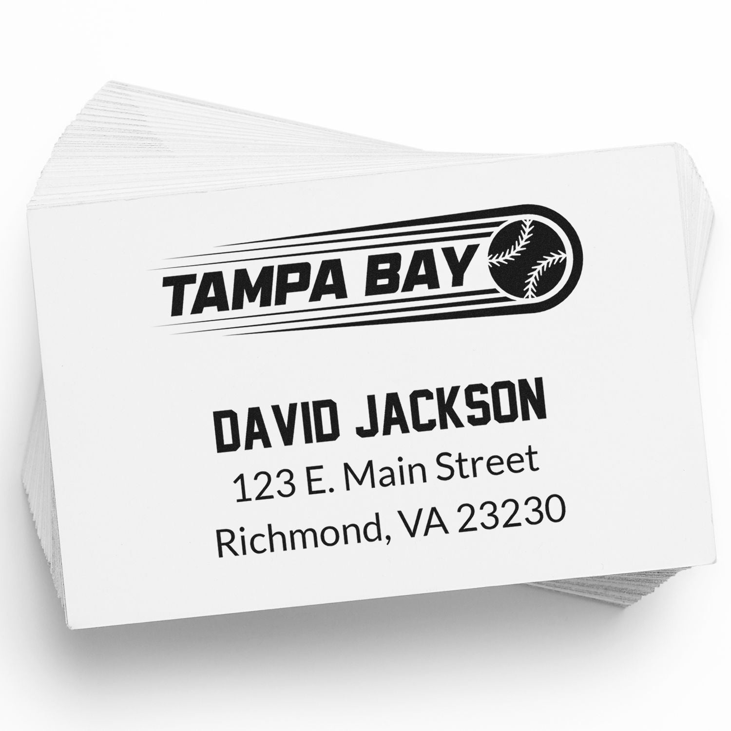 Custom Tampa Bay baseball address rubber stamp for David Jackson, featuring name, street address, and city.