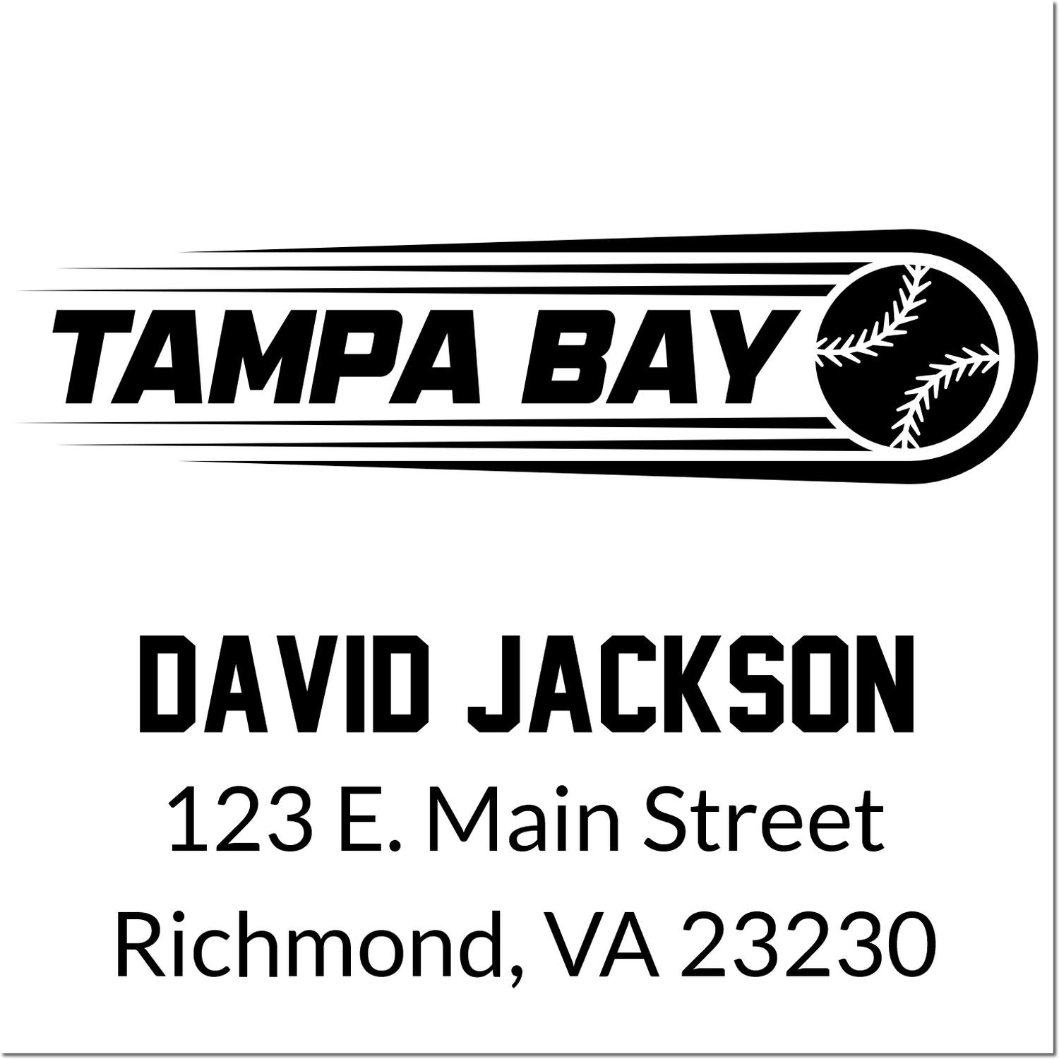 Custom Tampa Bay baseball return address rubber stamp for David Jackson, 123 E. Main Street, Richmond, VA 23230