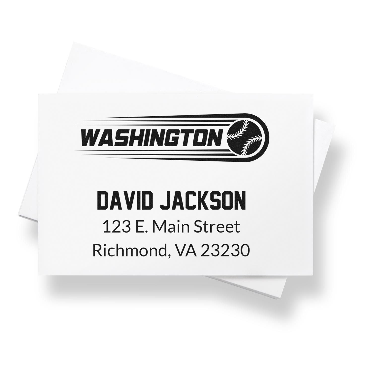 Custom Washington baseball return address rubber stamp for David Jackson, Richmond, VA 23230