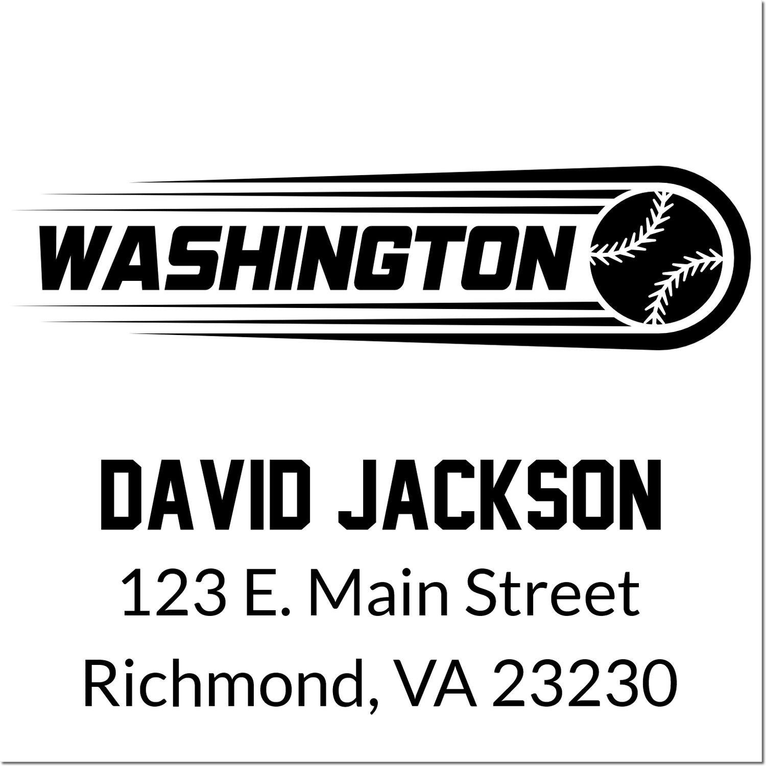 Custom Washington baseball address rubber stamp for David Jackson, 123 E. Main Street, Richmond, VA 23230.