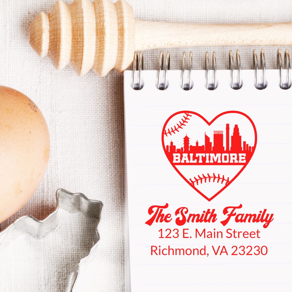 Custom Baltimore baseball address rubber stamp for The Smith Family, Richmond, VA