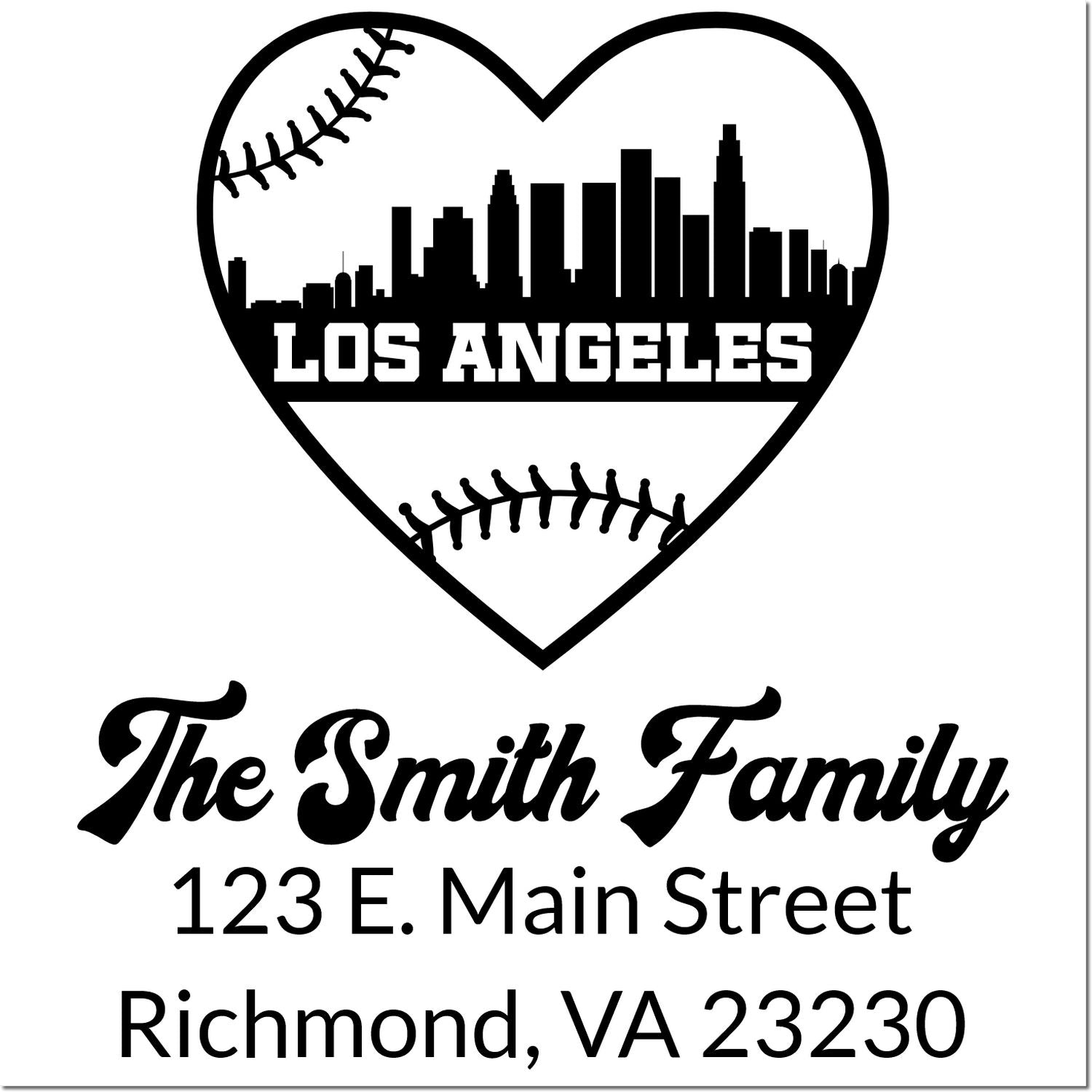 Custom return address stamp for The Smith Family, featuring a Los Angeles baseball heart design and Richmond, VA 23230.