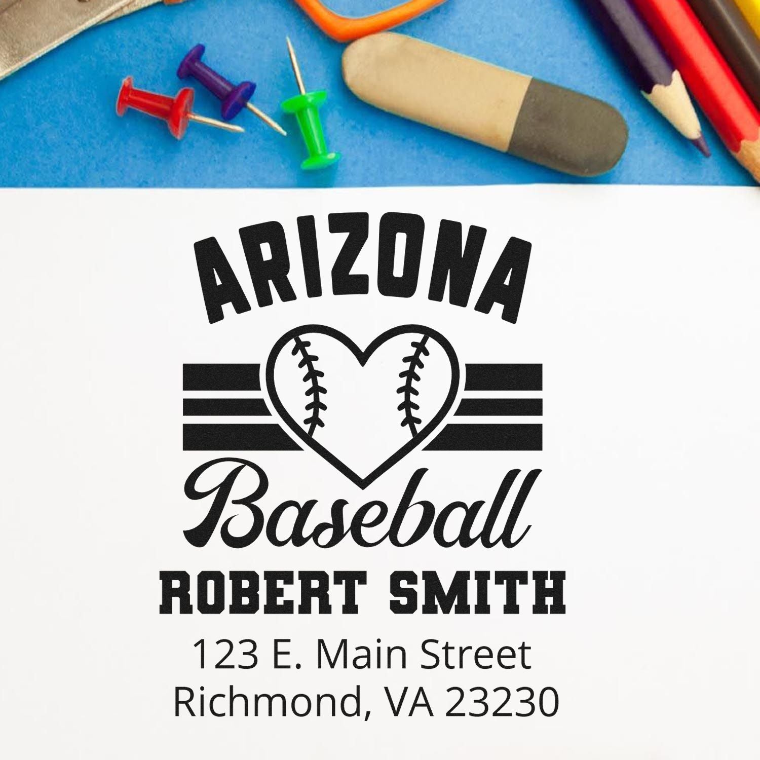 Custom Arizona Baseball personalized rubber stamp design with Robert Smith name and address for team stationery.