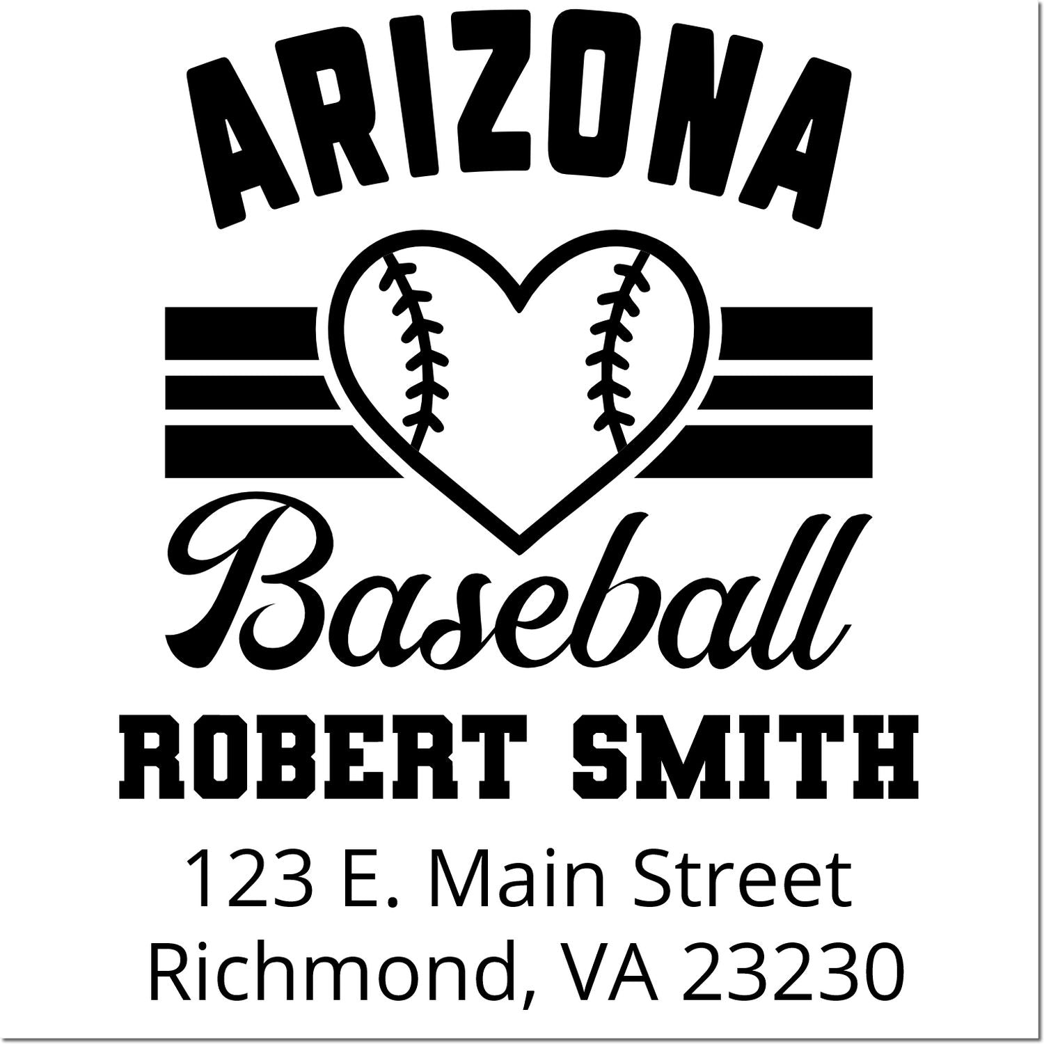 Custom Arizona baseball return address rubber stamp with heart logo, Robert Smith name, and Richmond, VA 23230 address.