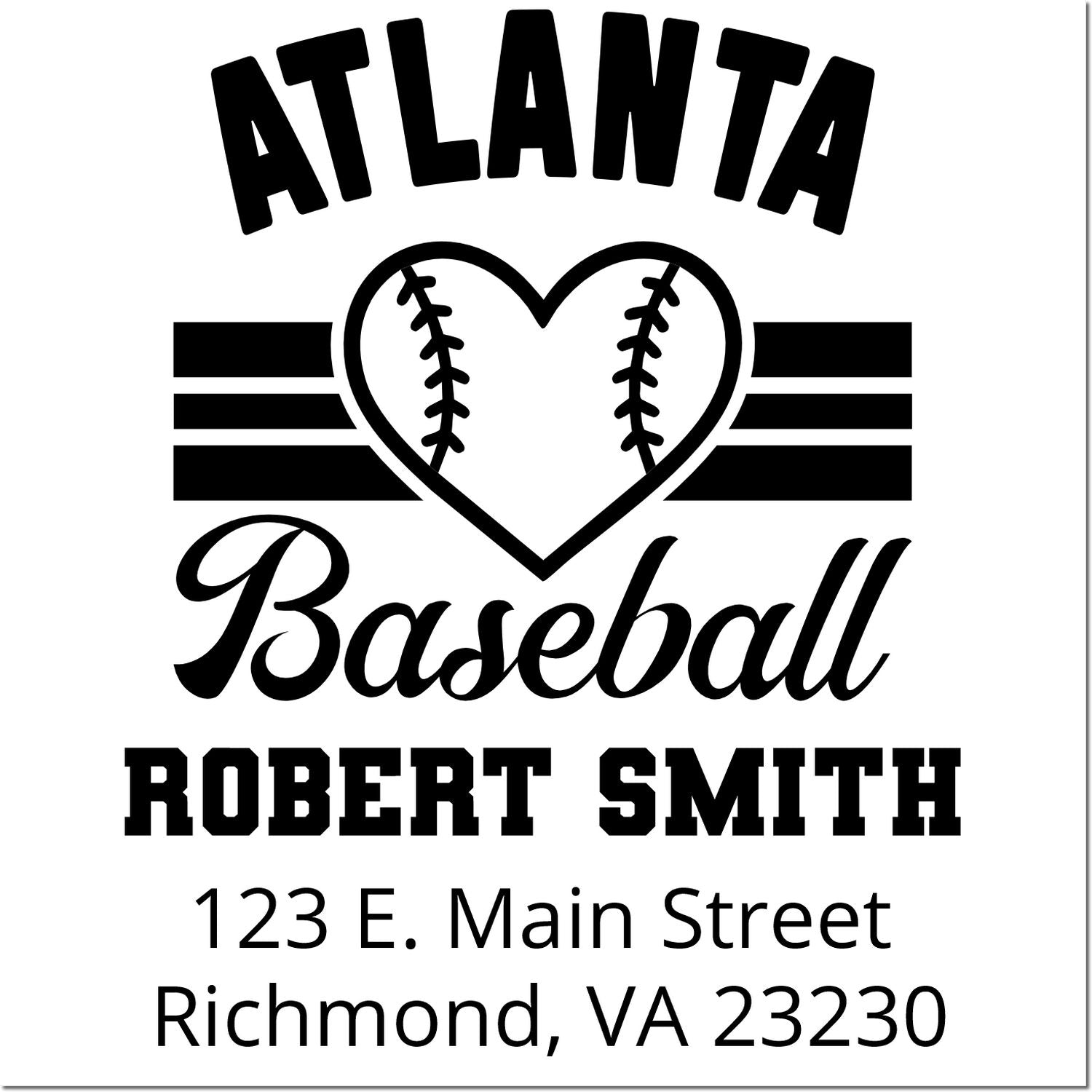 Custom Atlanta baseball rubber stamp with heart baseball design, Robert Smith name, and Richmond, VA address for team or fan mail.