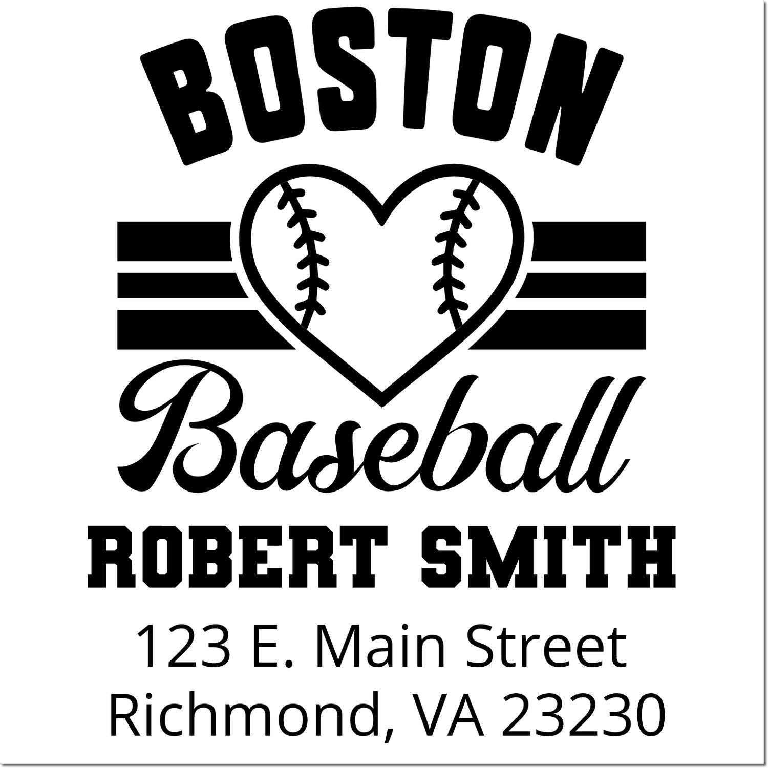 Custom Boston baseball rubber stamp with heart baseball logo, Robert Smith name, and Richmond, VA address