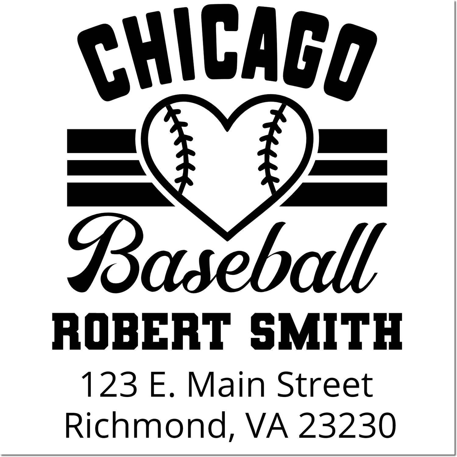 Chicago baseball custom rubber stamp with heart baseball logo, Robert Smith name, and Richmond, VA address.