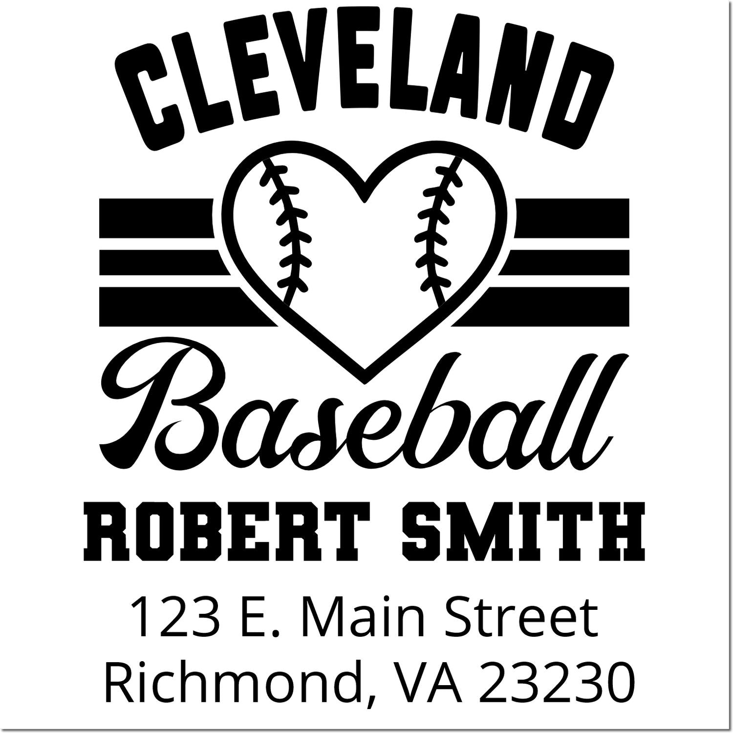 Custom Cleveland baseball rubber stamp design with heart baseball logo, Robert Smith name, and Richmond, VA address.