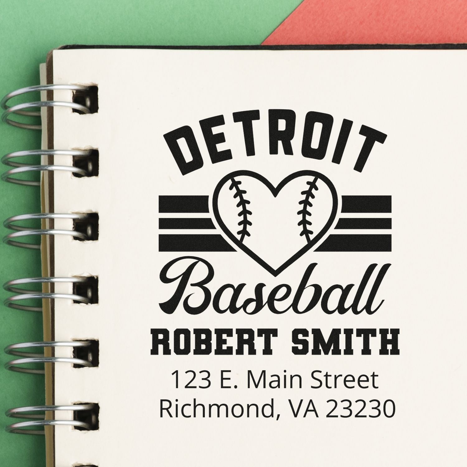 Personalized Detroit Baseball rubber stamp with Robert Smith name and Richmond, VA address for custom stationery and branding.