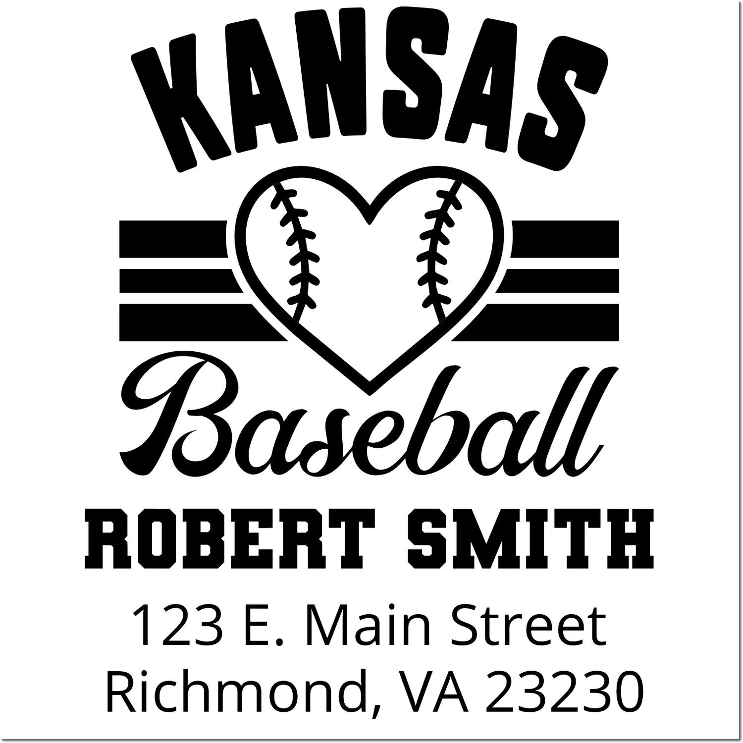 Custom Kansas baseball rubber stamp for Robert Smith with heart logo and Richmond, VA address