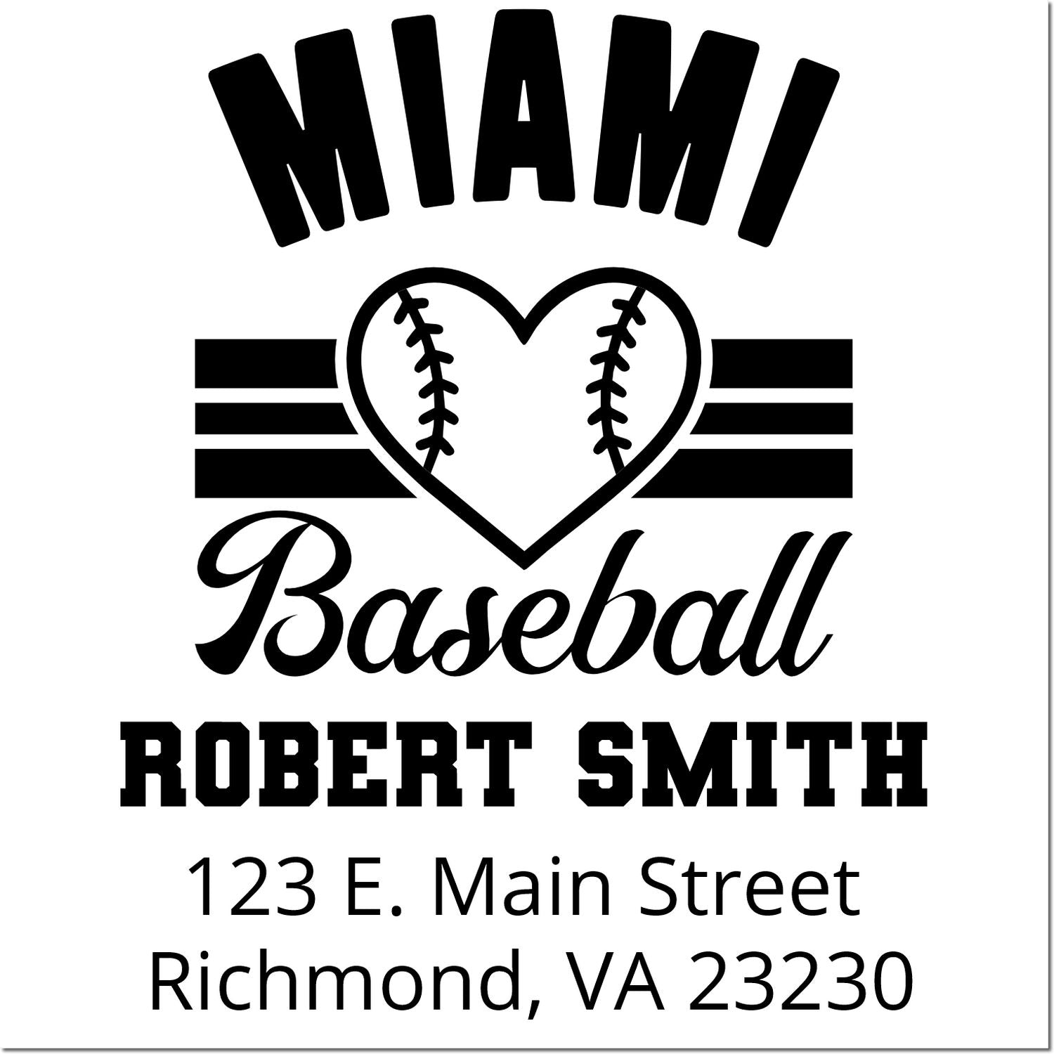 Custom personalized baseball mom rubber stamp with Robert Smith return address, Richmond, VA
