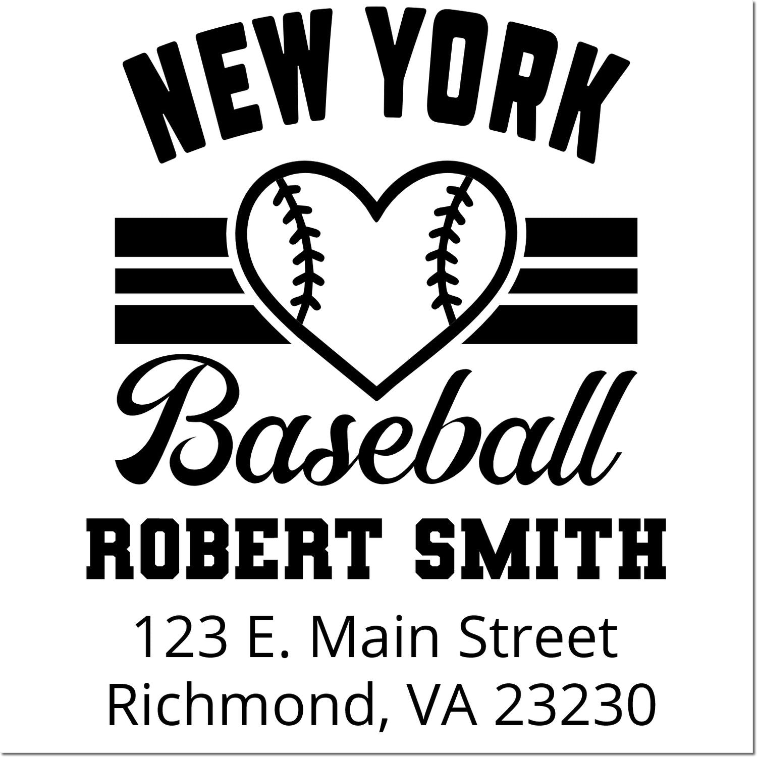 Custom New York baseball rubber stamp with heart baseball graphic, Robert Smith, and Richmond, VA address