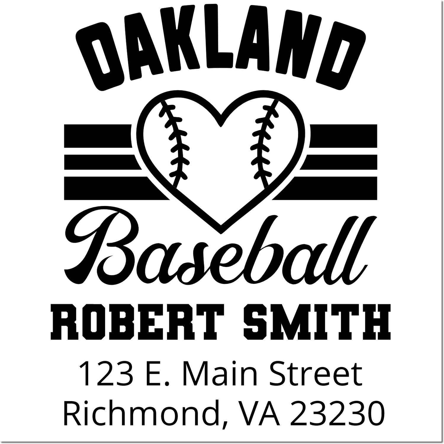 Oakland Baseball custom rubber stamp with heart baseball logo, Robert Smith name, and Richmond, VA address.