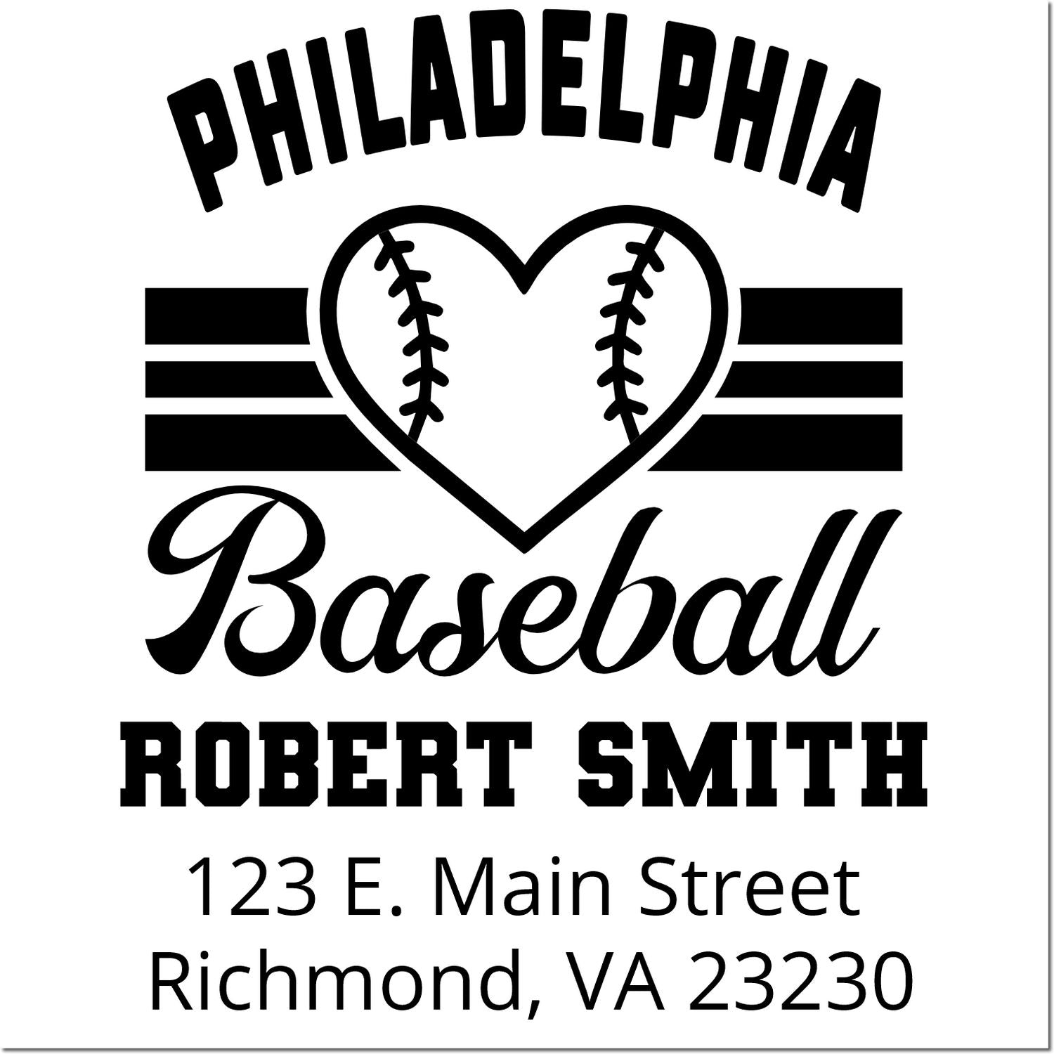Personalized baseball return address stamp with Philadelphia theme, Robert Smith, Richmond, VA 23230.