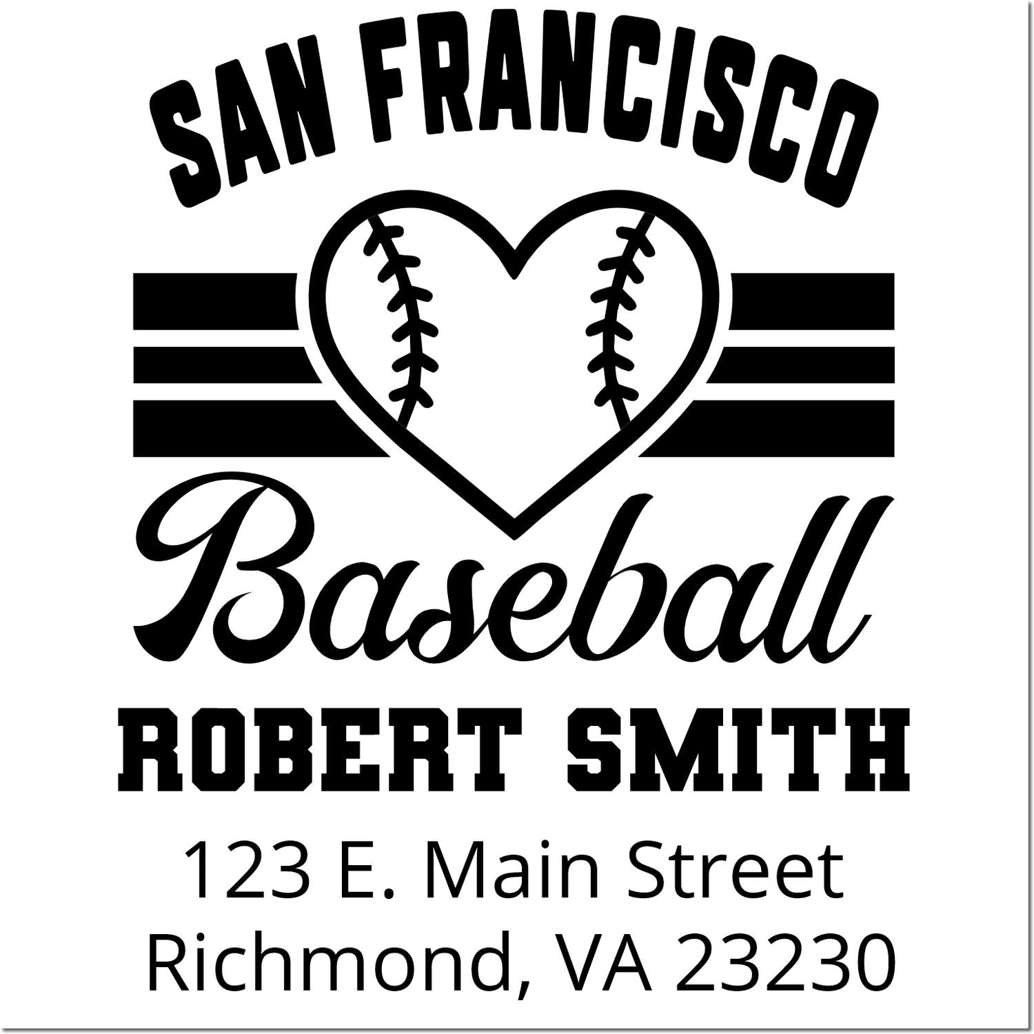Custom San Francisco baseball rubber stamp for Robert Smith, with heart baseball logo and Richmond, VA address.