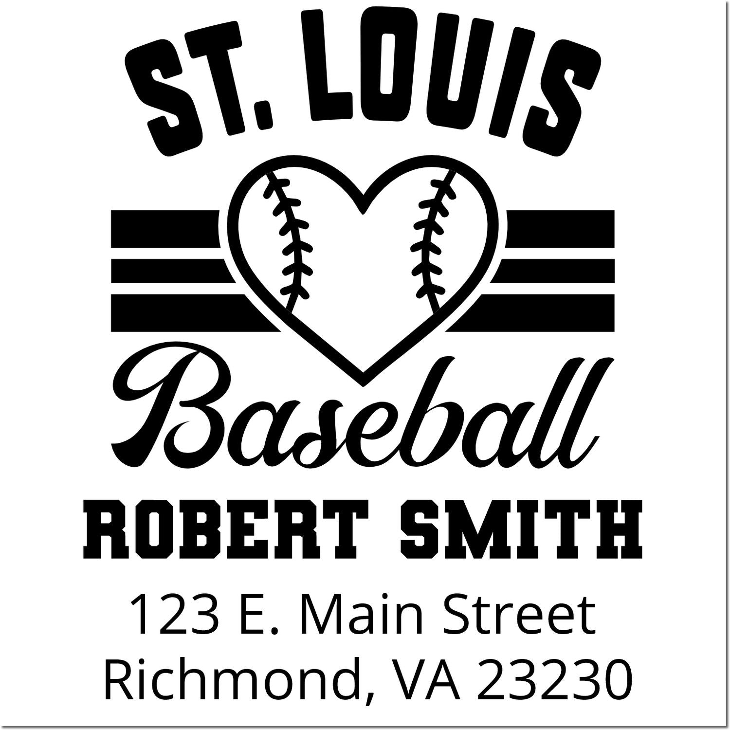 Custom St. Louis baseball rubber stamp for Robert Smith with heart baseball design and Richmond, VA 23230 address.