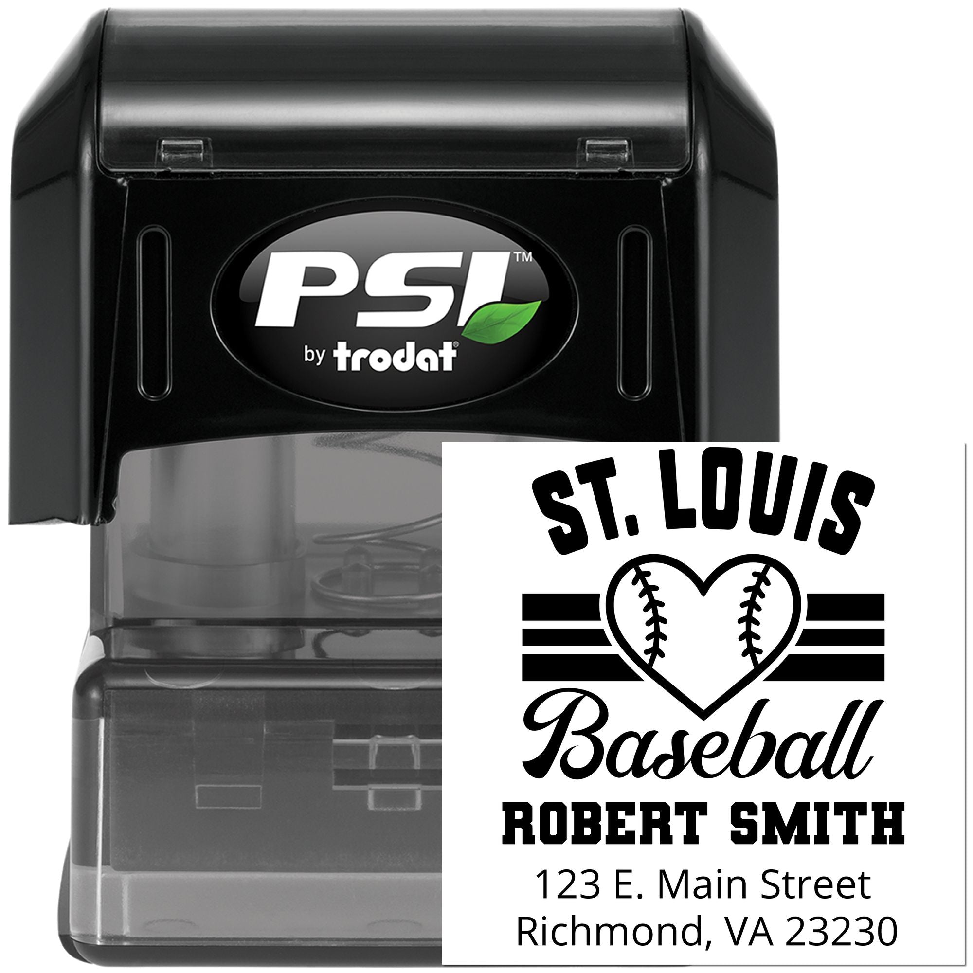 PSI Pre-Ink I Love St Louis Baseball Personalized Address Return Pre-Inked Stamp